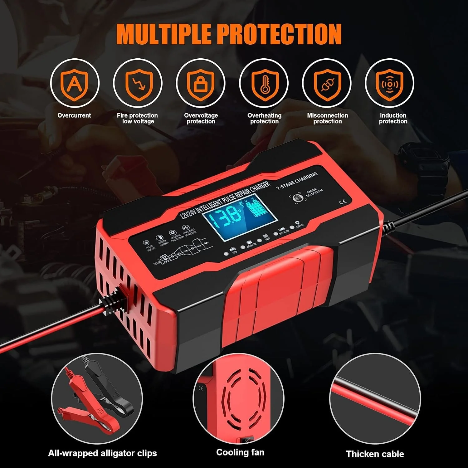 10 Amp Auto Battery Charger for 12V and 24V Cars, Motorcycles, Trucks, and Vans - Image 7