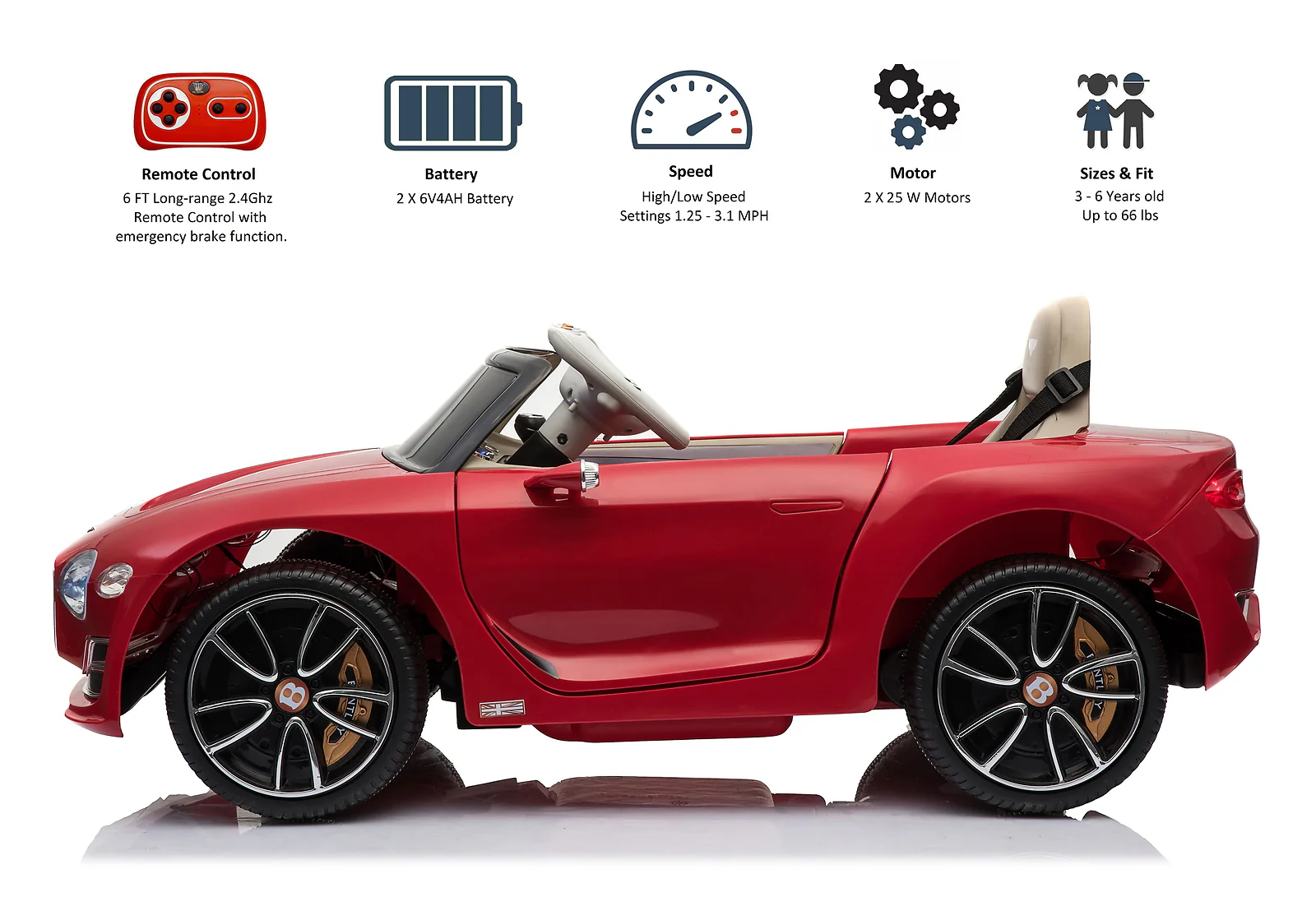 12V Powered Bentley Ride-On Car with Parent Remote Control - Image 6