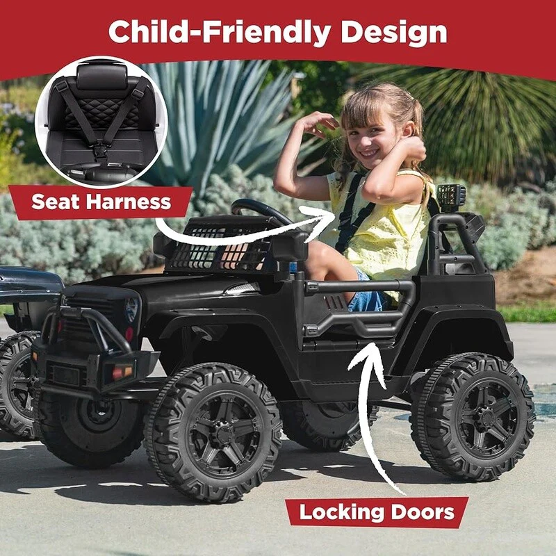 12V Kids Ride-On Truck with Remote Control, Spring Suspension, LED Lights, and AUX Port - Image 6