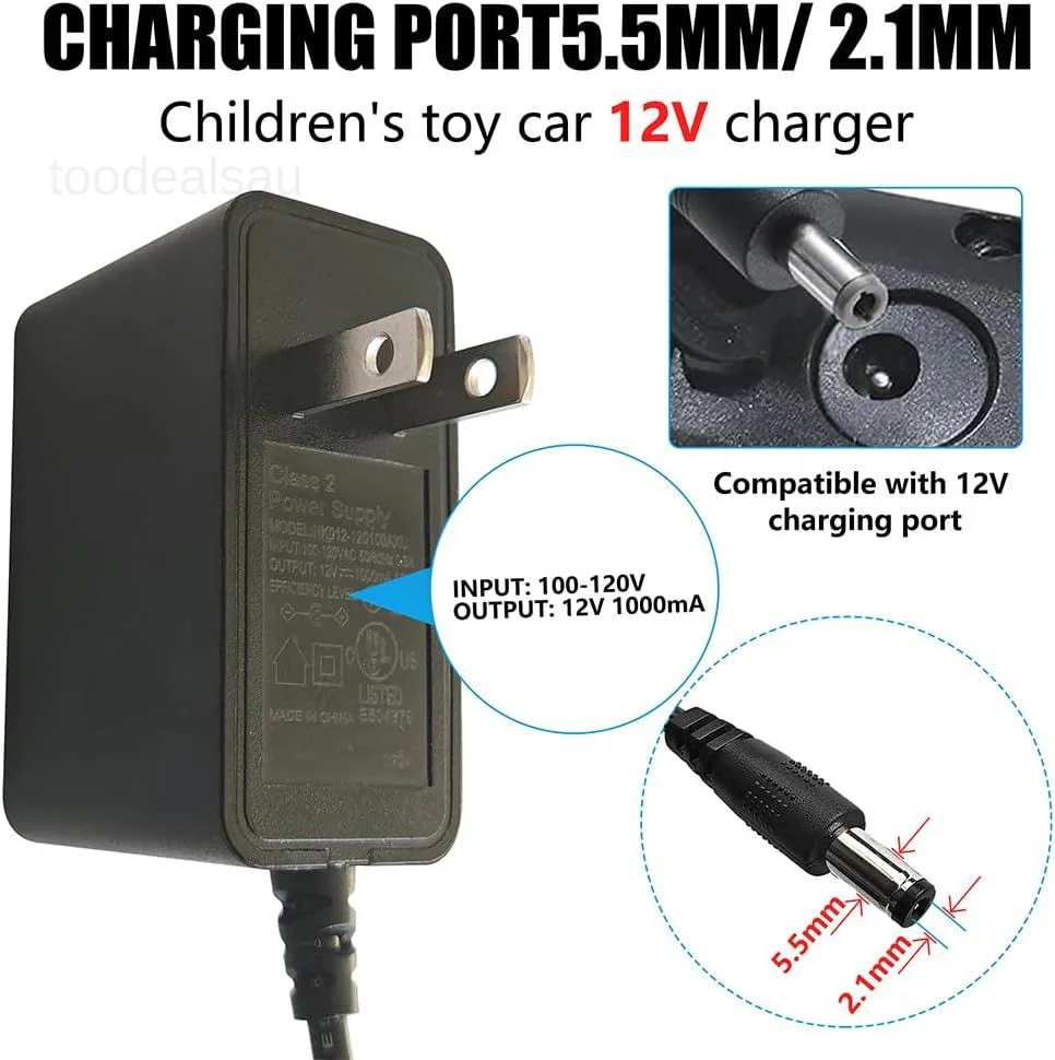 12 Volt Battery Charger for 12V Kids Ride-On Car – Black - Image 2