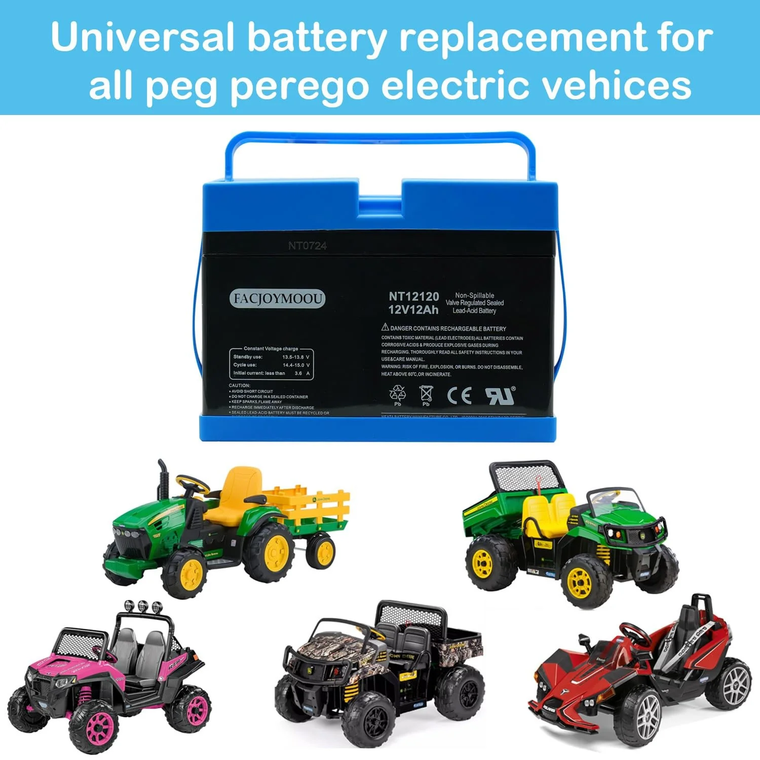 12 Volt Rechargeable Battery Compatible with Peg Perego John Deere Gator Polaris Gaucho Rock'in Case - Image 2