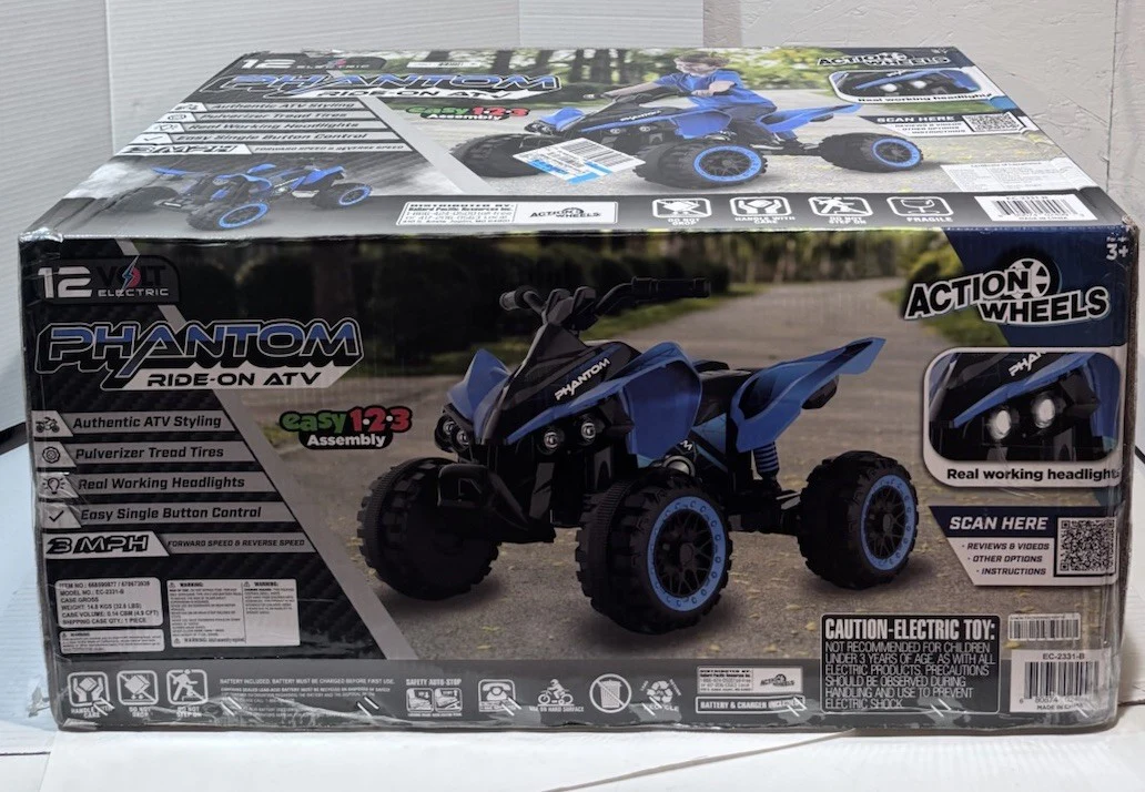 12 Volt Blue Phantom ATV Ride-On with Action Wheels, Battery Powered for Boys and Girls - Image 2