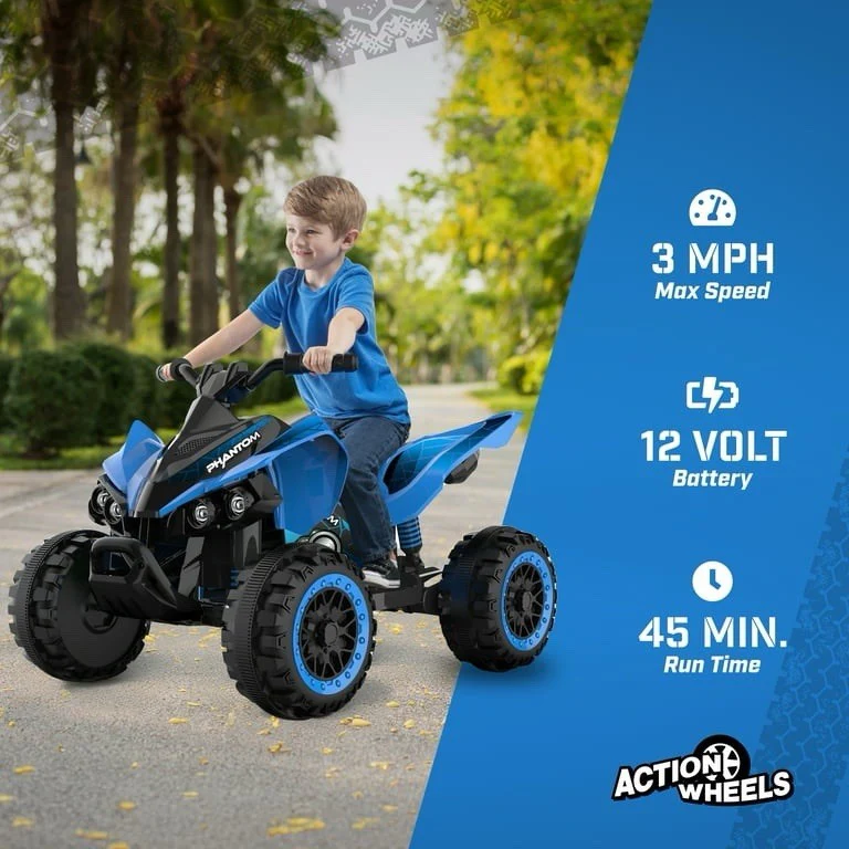 12 Volt Blue Phantom ATV Ride-On with Action Wheels, Battery Powered for Boys and Girls - Image 6