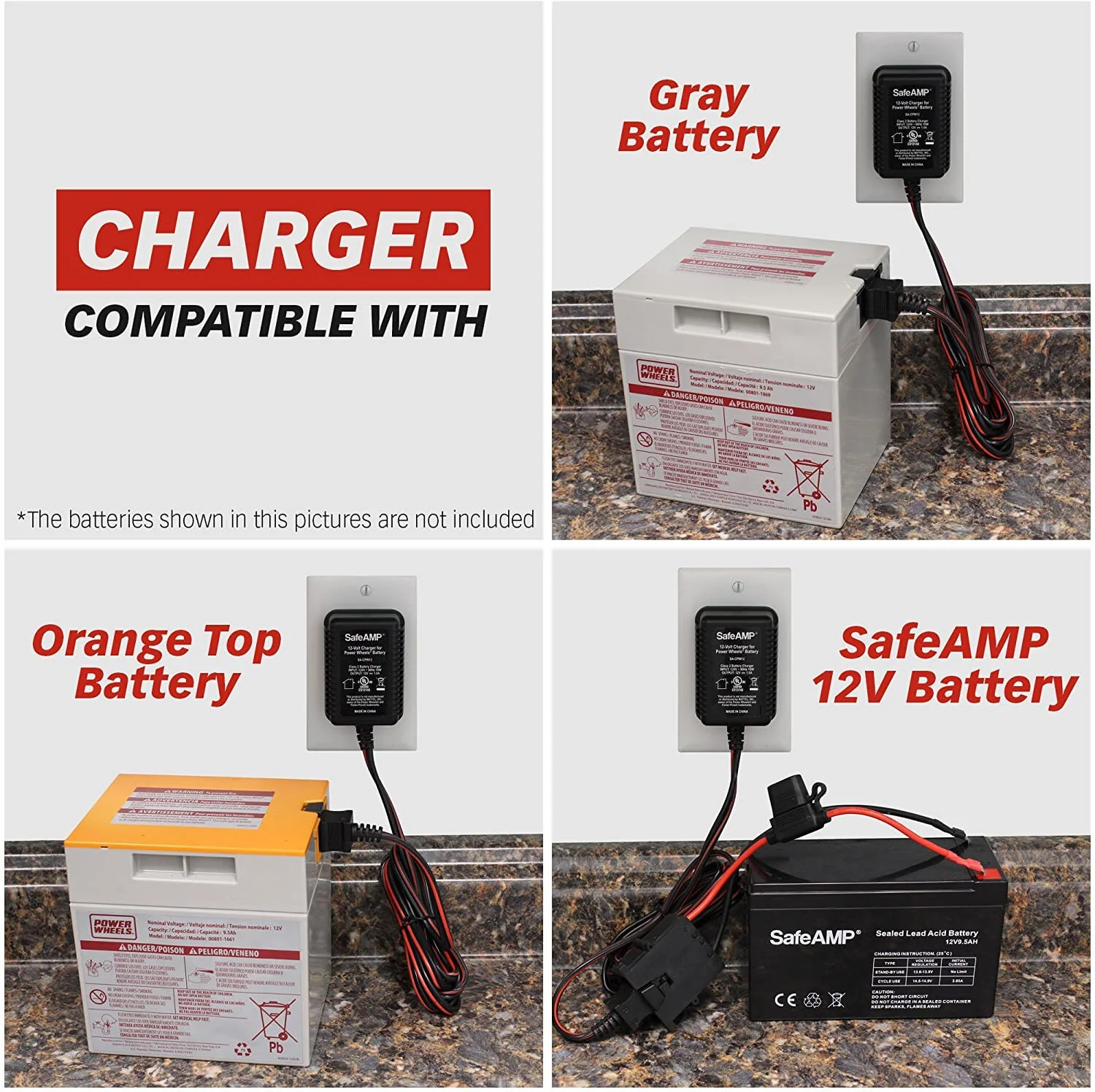12-Volt Charger for Power Wheels Gray Battery with Orange Top - Image 2