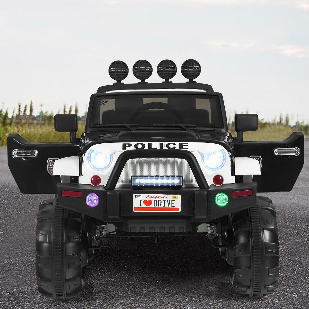 12 Volt Electric Kids Ride-On Police Truck Car with MP3 Player, Bluetooth Connectivity, and Remote Control - Black - Image 11