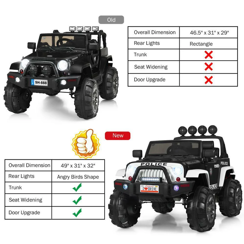 12 Volt Electric Kids Ride-On Police Truck Car with MP3 Player, Bluetooth Connectivity, and Remote Control - Black - Image 4