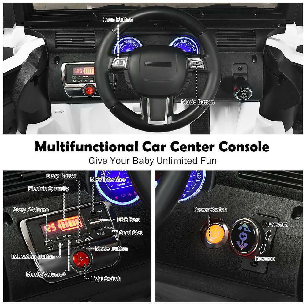 12-Volt White Ride-On Car Truck for Kids with RC Control, LED Lights, Music, and Trunk - Image 6