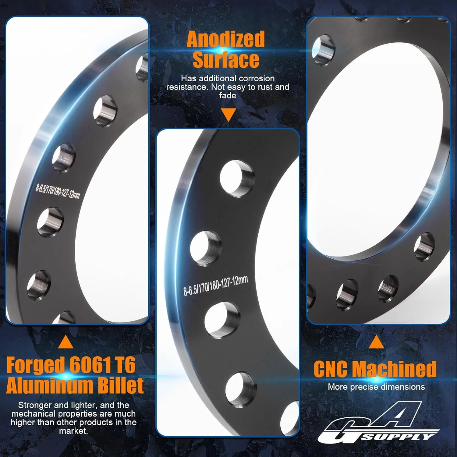 8 Lug Universal Wheel Spacers 12mm for F250 E350 Ram 2500 - Black, Set of 2 - Image 4
