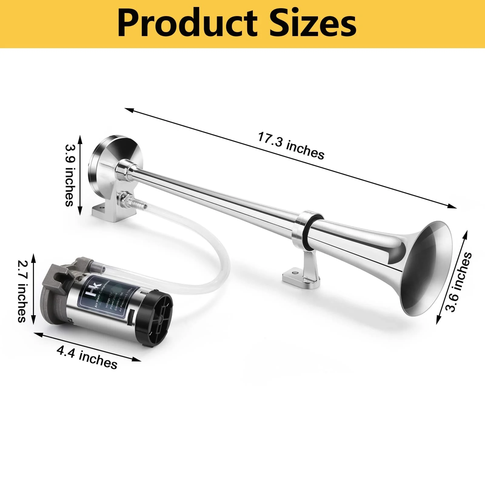 12V 150dB 18-Inch Chrome Zinc Single Trumpet Truck Air Horn - Image 2