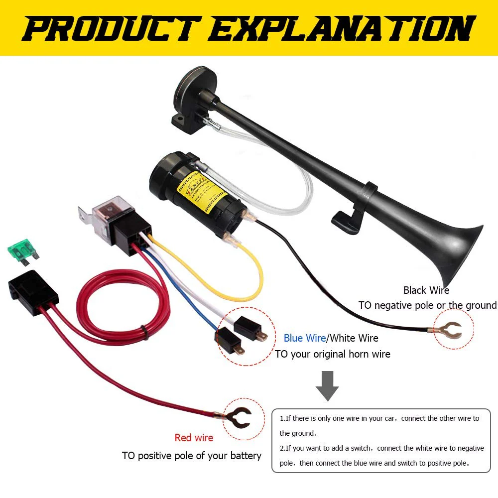 12V 150dB Single Trumpet Air Horn for Cars and Trucks, 18-Inch Chrome Zinc Finish - Image 5