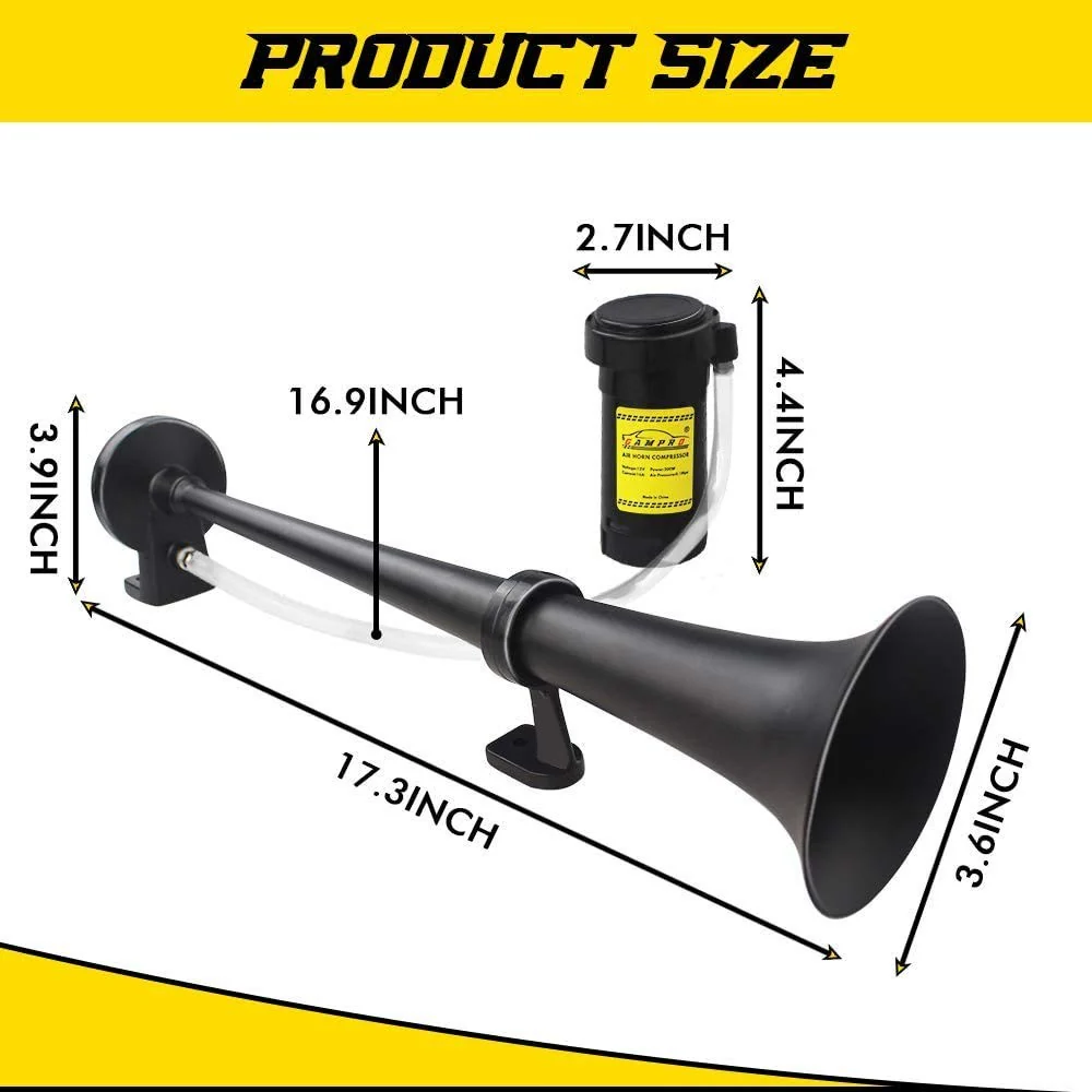 12V 150dB Single Trumpet Air Horn for Cars and Trucks, 18-Inch Chrome Zinc Finish - Image 6