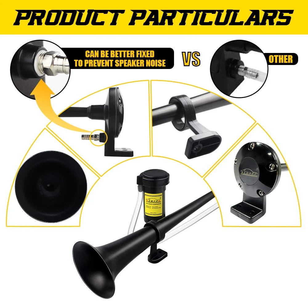 12V 150dB Single Trumpet Air Horn for Cars and Trucks, 18-Inch Chrome Zinc Finish - Image 7