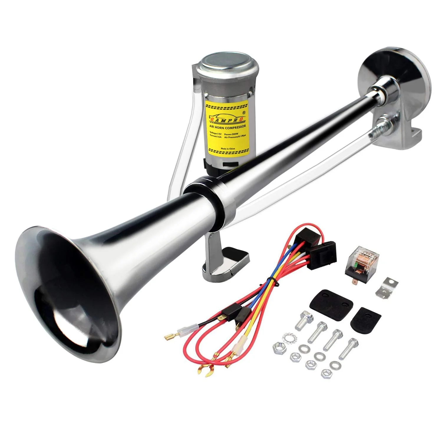 12V 150dB Single Trumpet Car and Truck Air Horn 18-Inch Chrome Zinc