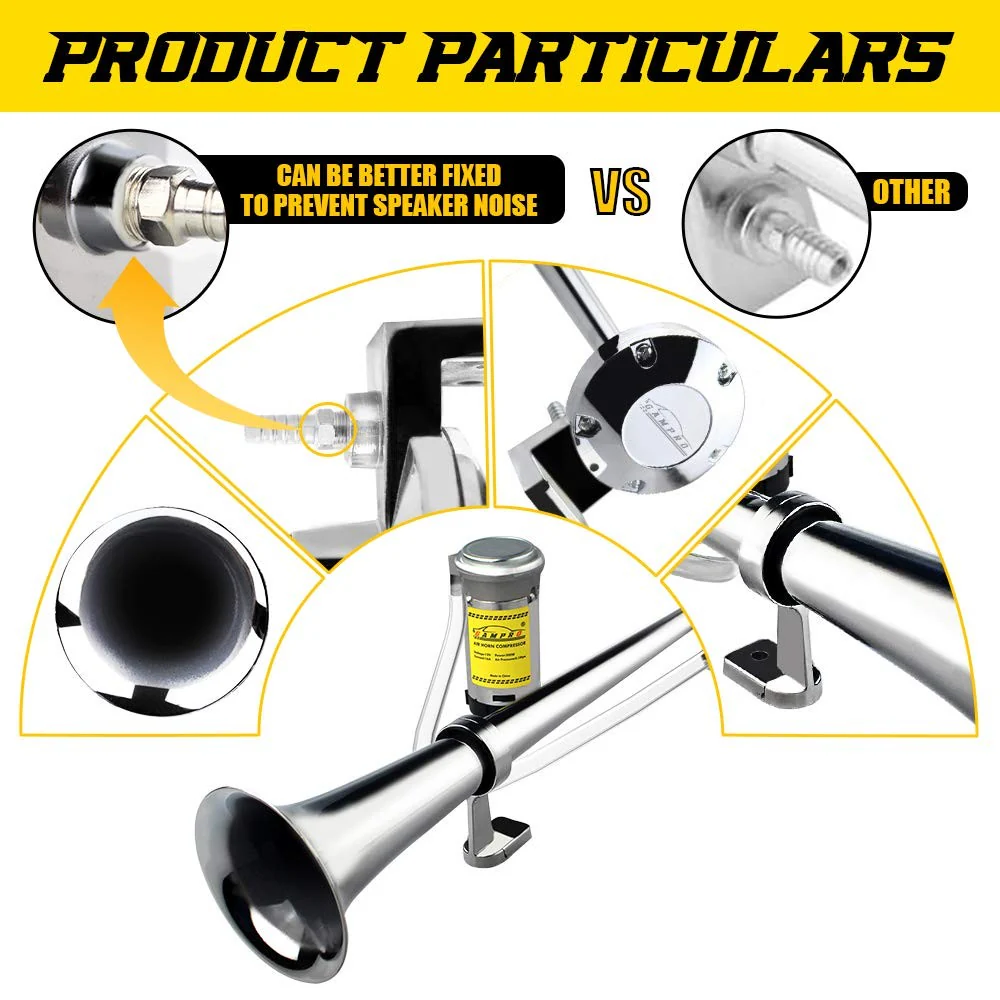 12V 150dB Single Trumpet Car and Truck Air Horn 18-Inch Chrome Zinc - Image 2
