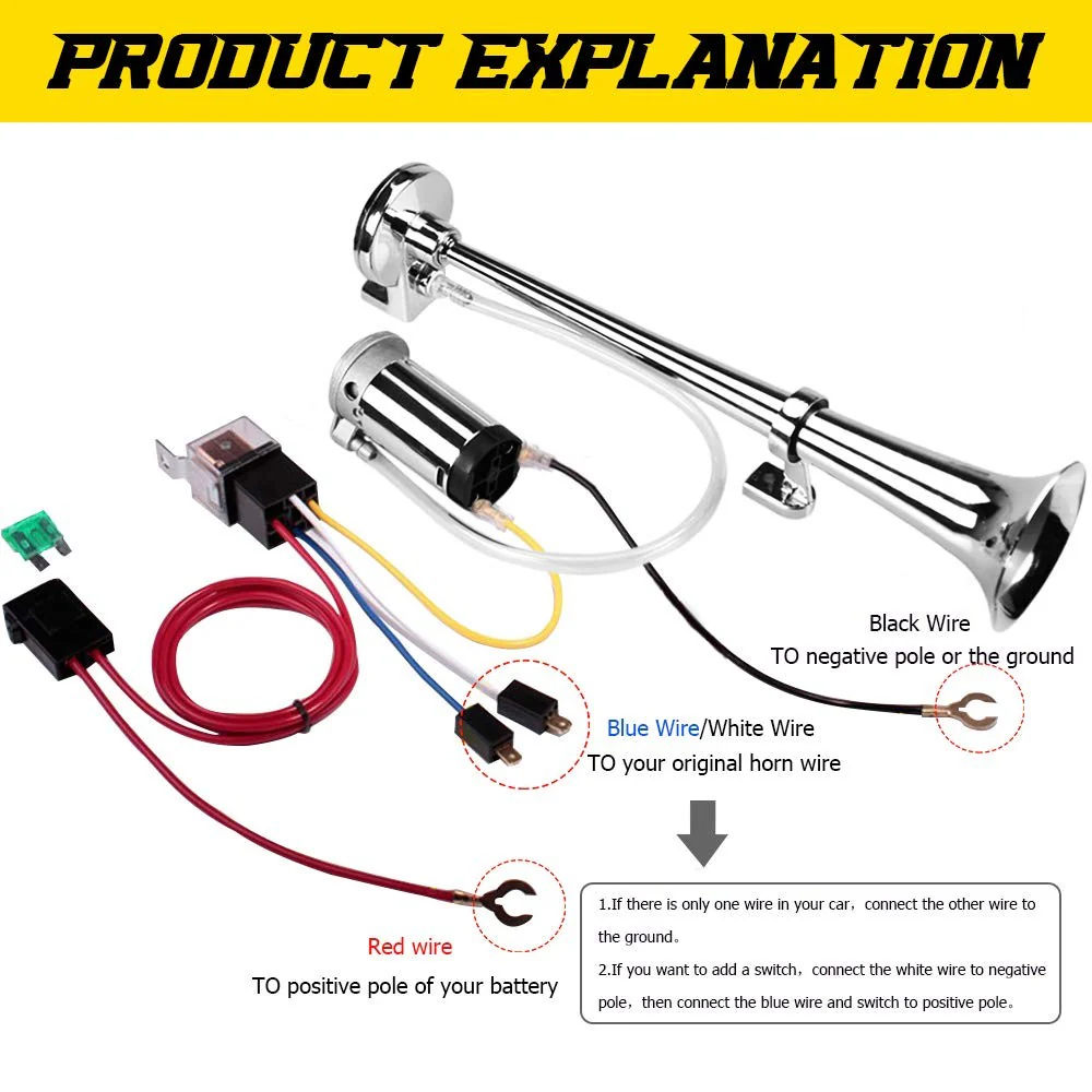12V 150dB Single Trumpet Car and Truck Air Horn 18-Inch Chrome Zinc - Image 4