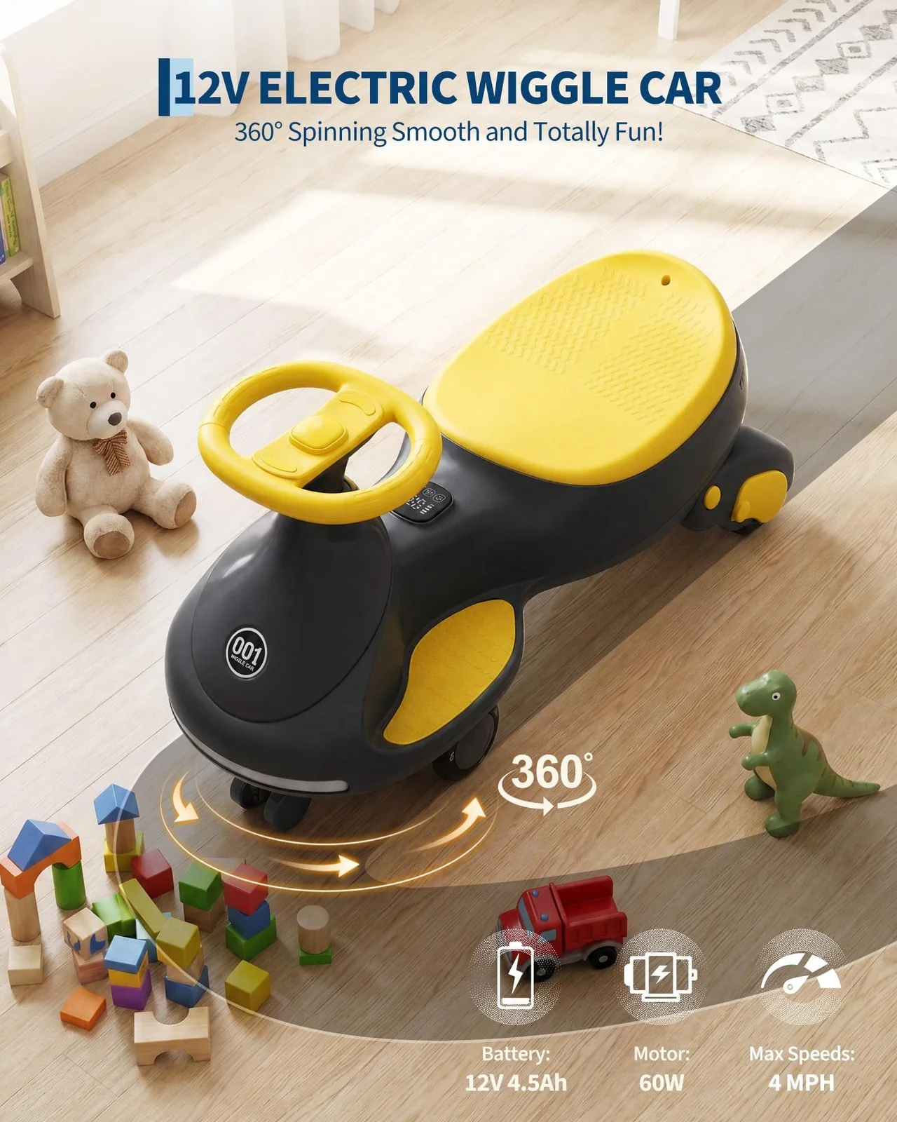 12V Dual-Function Electric Wiggle Car for Children Featuring Pedal and Swing Anti-Tip Design - Image 6