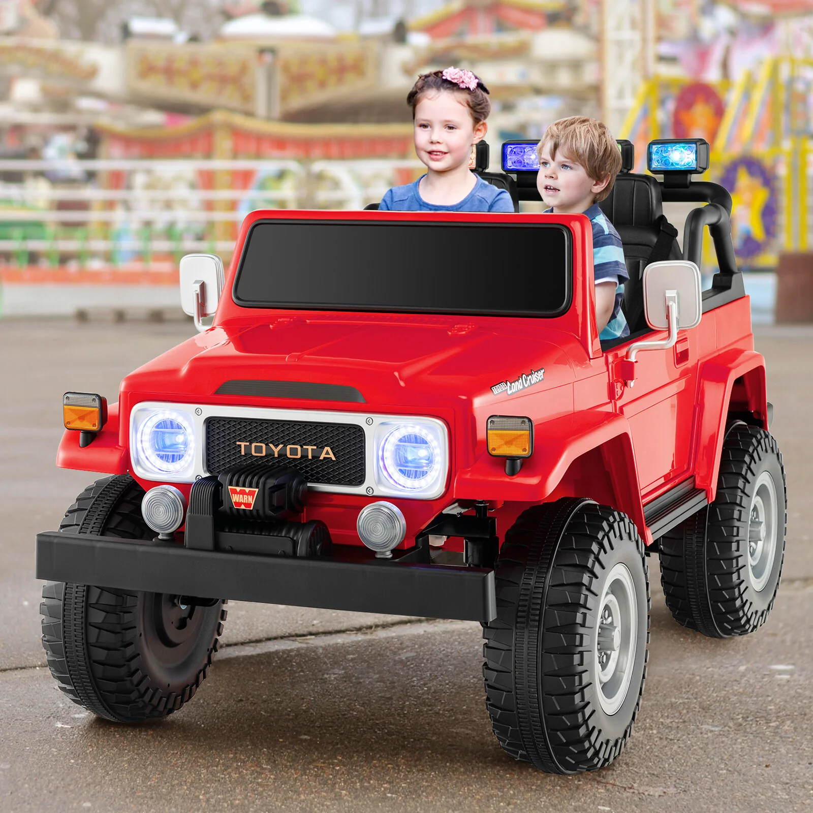 12V 2-Seater Battery Powered Ride-On Car with 3-Point Seat Belts and Doors Red - Image 3