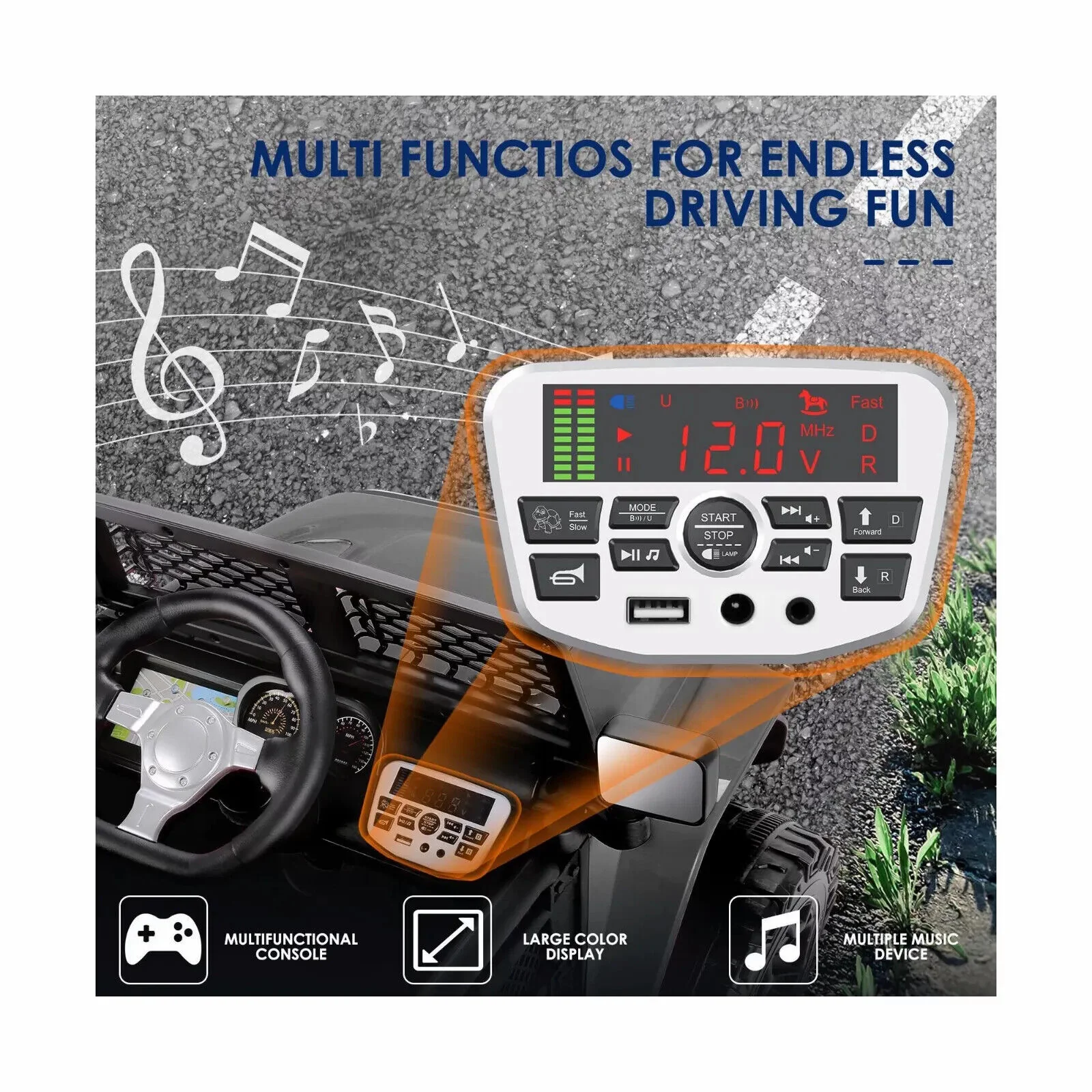 12V 2-Seater Electric Ride-On Car with LED Lights, MP3 Player, and Remote Control for Kids - Image 8