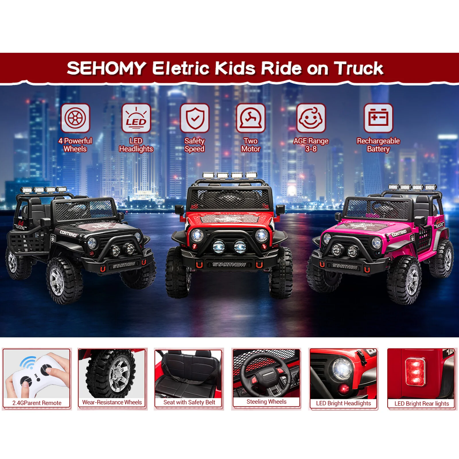 12V Electric 2-Seater Kids Ride-On Jeep with USB, Bluetooth, and Remote Control - Image 6