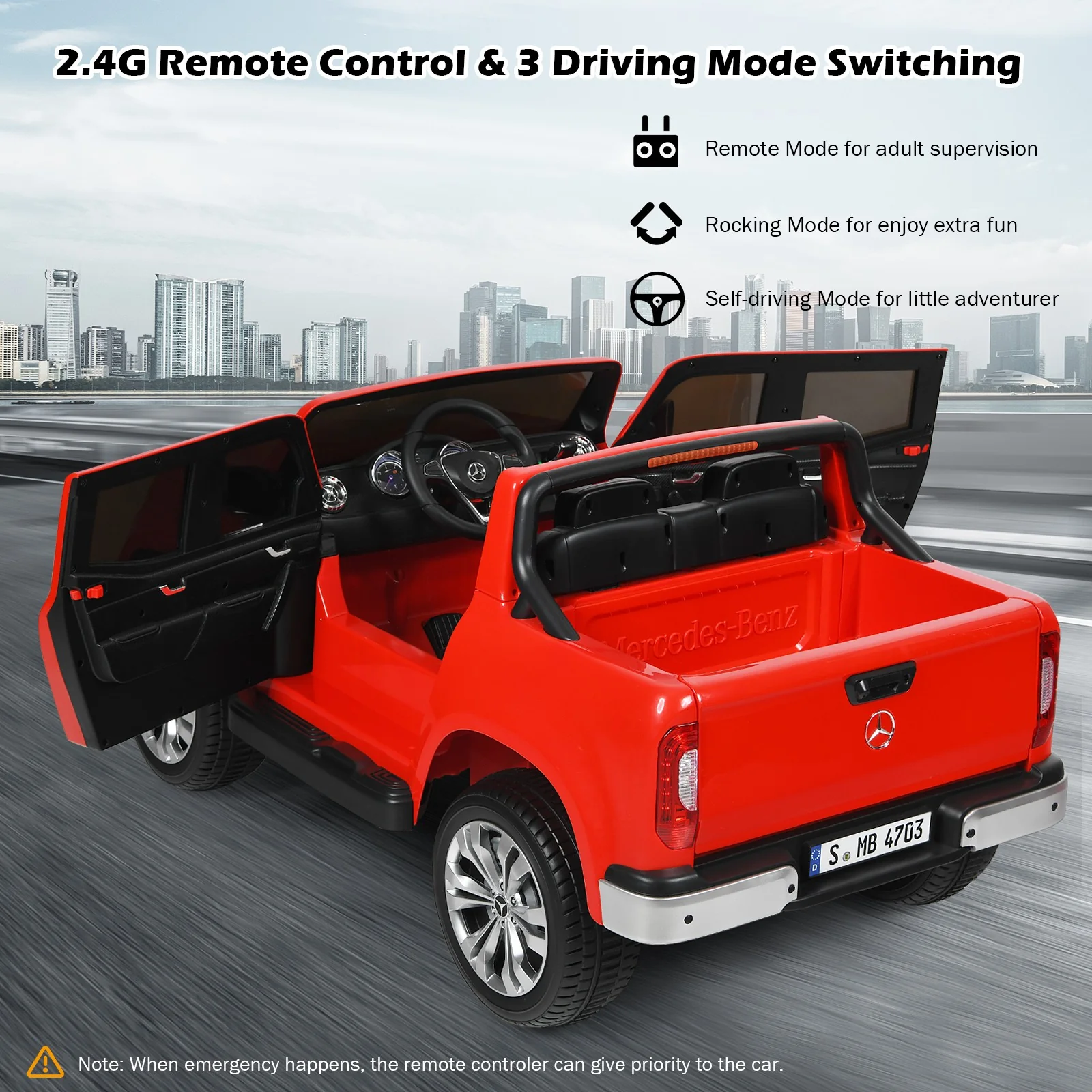 12V 2-Seater Kids Ride-On Car Licensed Mercedes Benz X-Class RC with Trunk Red - Image 8