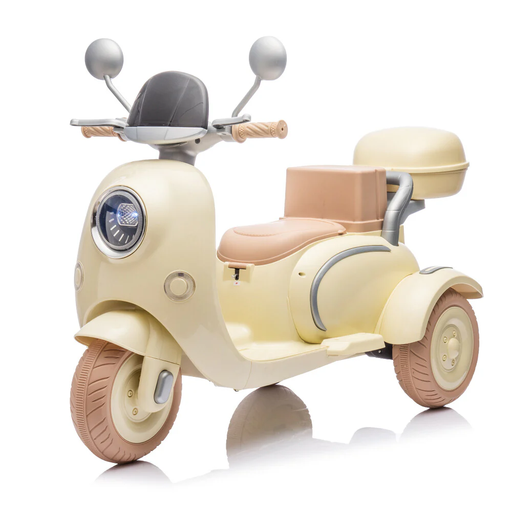 12V Electric 2-Seater Kids Ride-On Motorcycle with Three Wheels