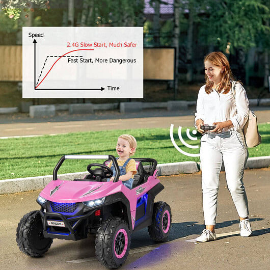 12V 2-Seater Kids Ride-On UTV with Slow Start and Music Pink - Image 3