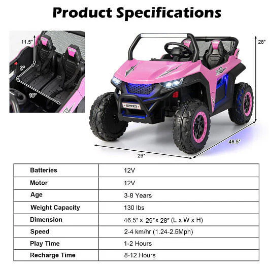 12V 2-Seater Kids Ride-On UTV with Slow Start and Music Pink - Image 5