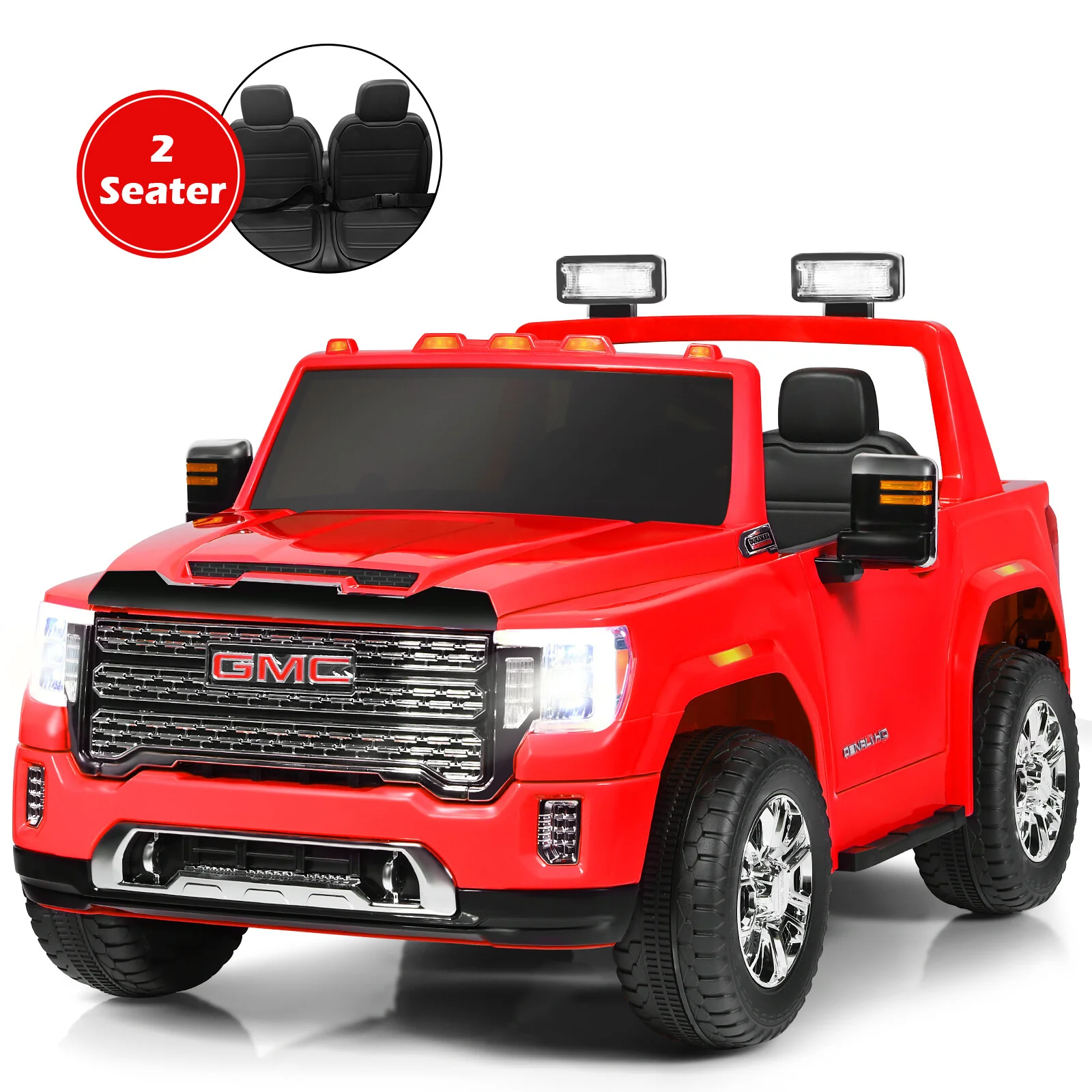 12V 2-Seater Licensed GMC Kids Electric Ride-On Truck with Remote Control and Storage Box, Red