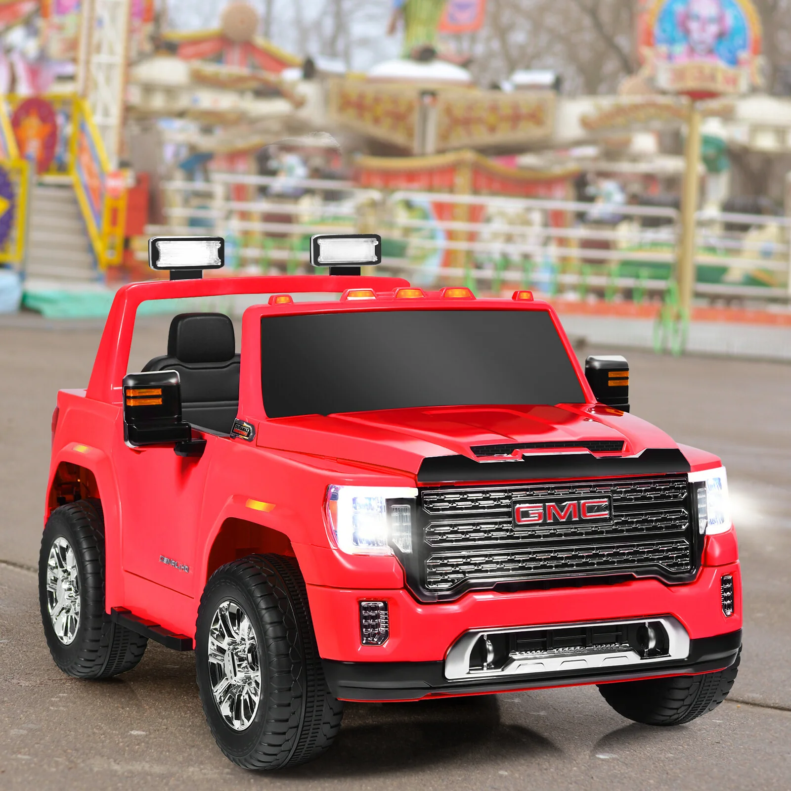 12V 2-Seater Licensed GMC Kids Electric Ride-On Truck with Remote Control and Storage Box, Red - Image 3