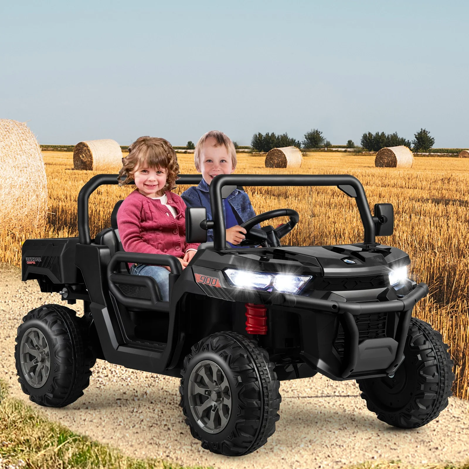 12V 2-Seater Electric Ride-On UTV Dump Truck with Remote Control, Dump Bed, and Shovel - Black - Image 3