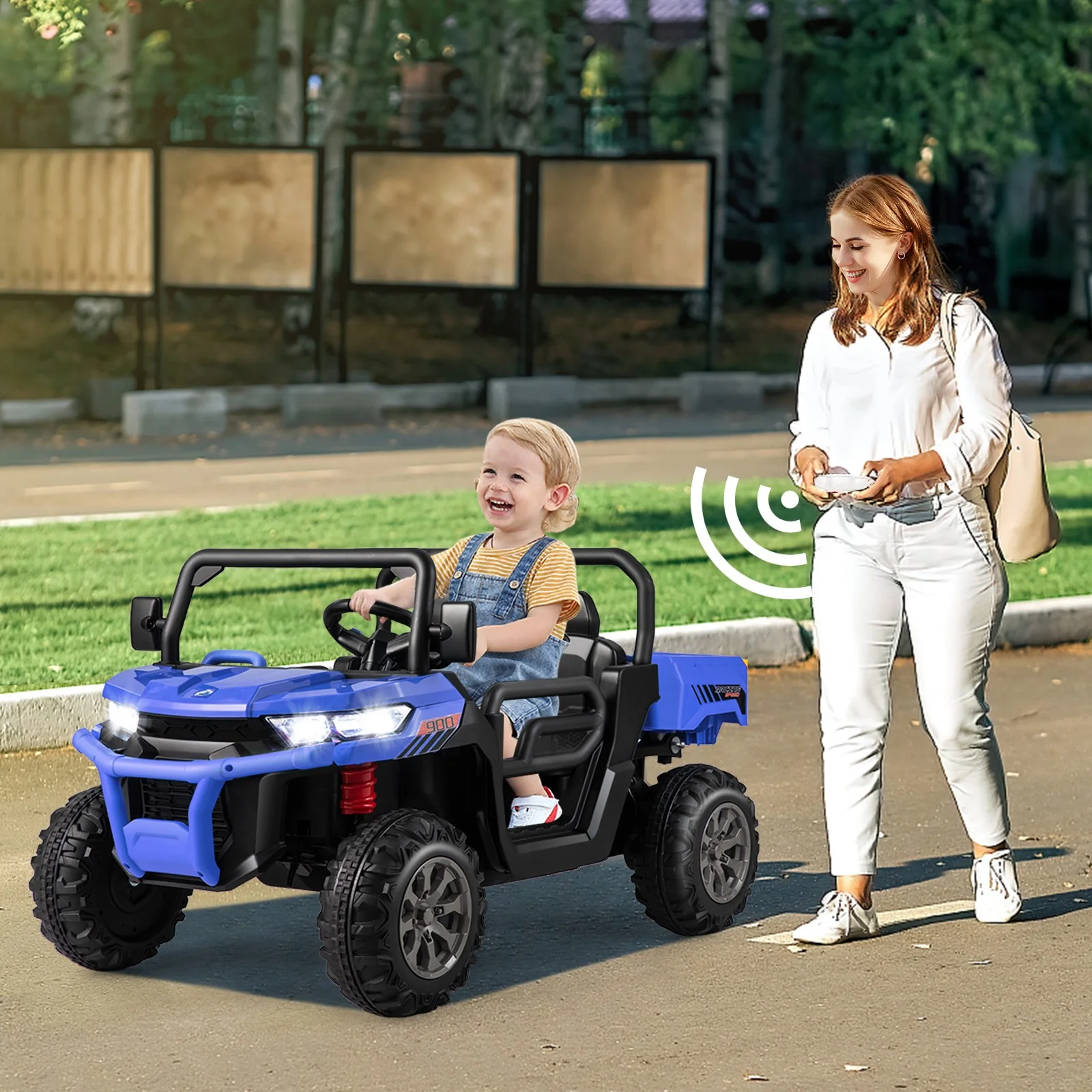 12V 2-Seater Electric Ride-On UTV Dump Truck with Remote Control, Dump Bed, and Shovel - Blue - Image 3