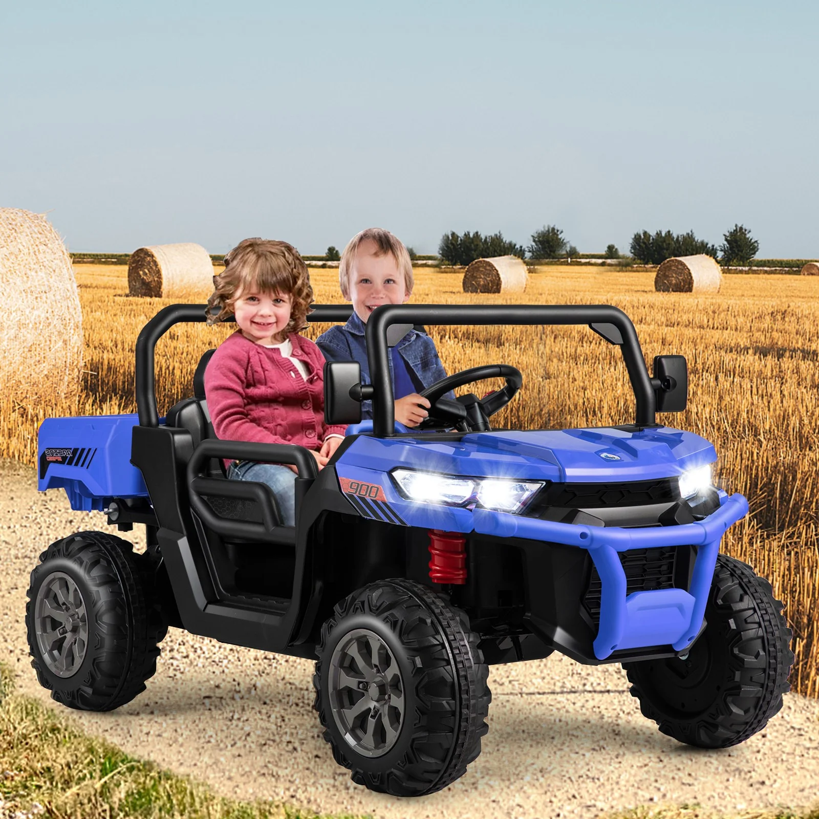 12V 2-Seater Electric Ride-On UTV Dump Truck with Remote Control, Dump Bed, and Shovel - Blue - Image 4