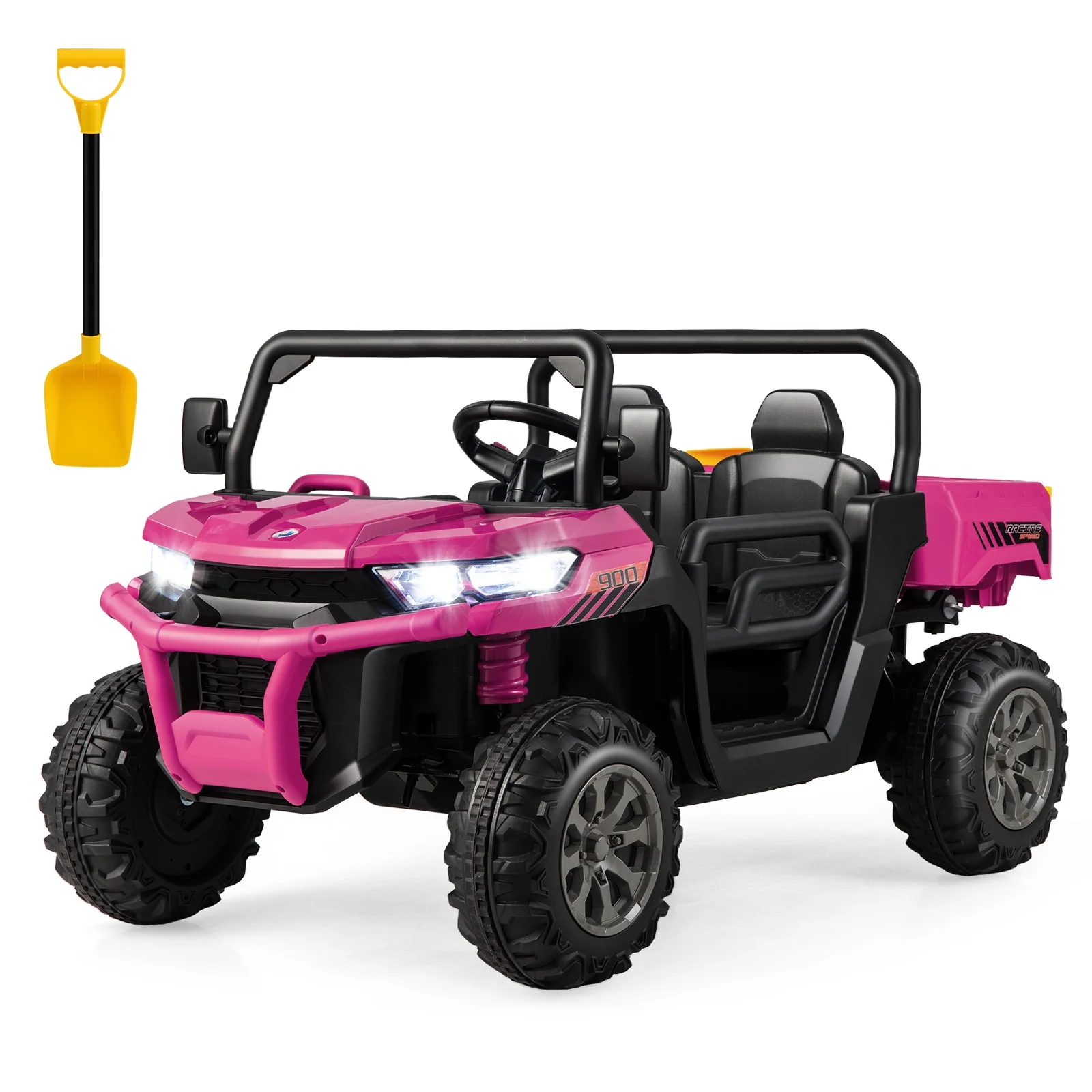 12V 2-Seater Electric Ride-On UTV Dump Truck with Remote Control, Dump Bed, and Shovel – Pink - Image 12