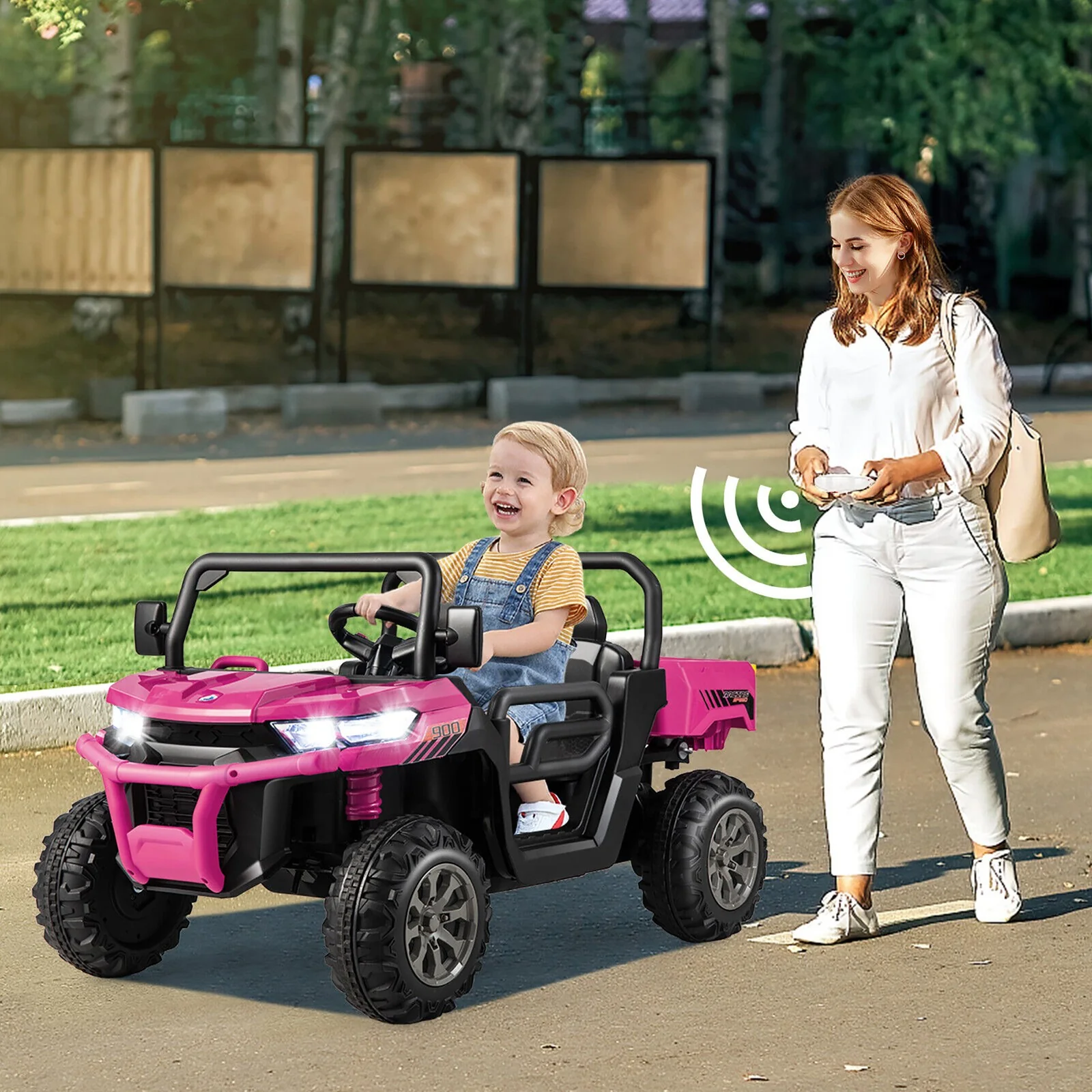 12V 2-Seater Electric Ride-On UTV Dump Truck with Remote Control, Dump Bed, and Shovel - Pink - Image 3