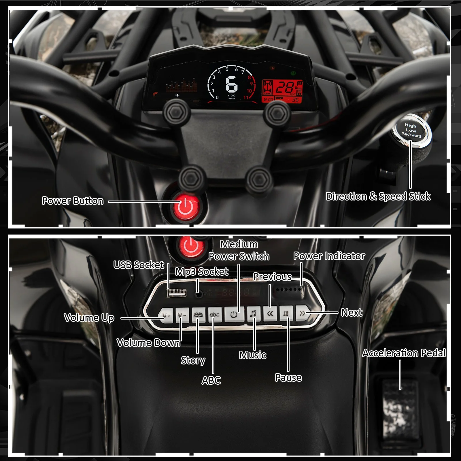 12V 2-Speed Kids Electric Ride-On ATV 4-Wheeler Quad with MP3 and Headlights Black - Image 6