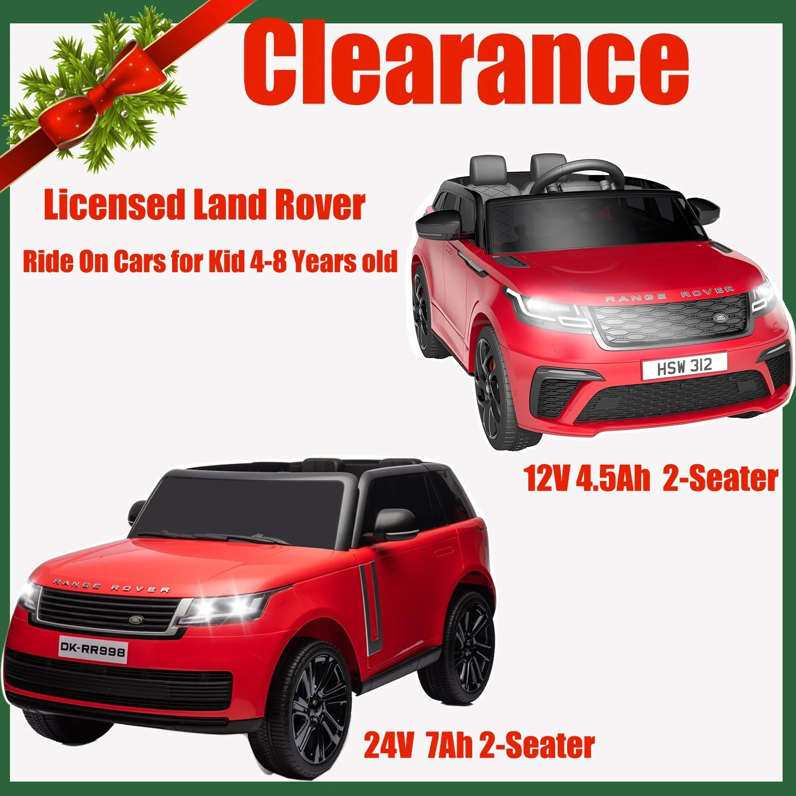 12V/24V 2-Seater Ride-On Land Rover Truck Toy Car with Remote Control Red - Image 8