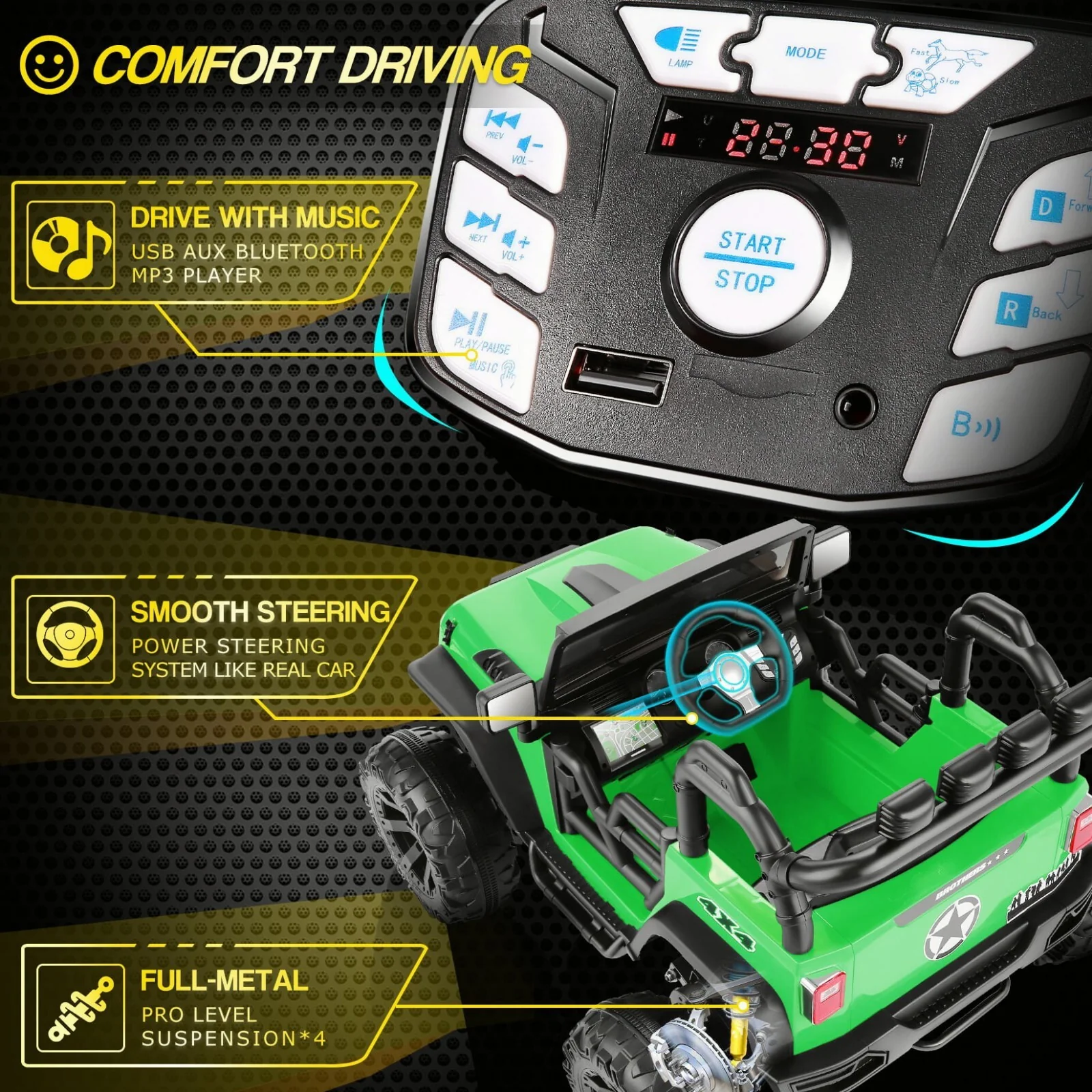 12V 24V Electric Kids Ride-On 4-Wheeler ATV Jeep Truck Toy Car with MP3 for Toddlers - Image 30