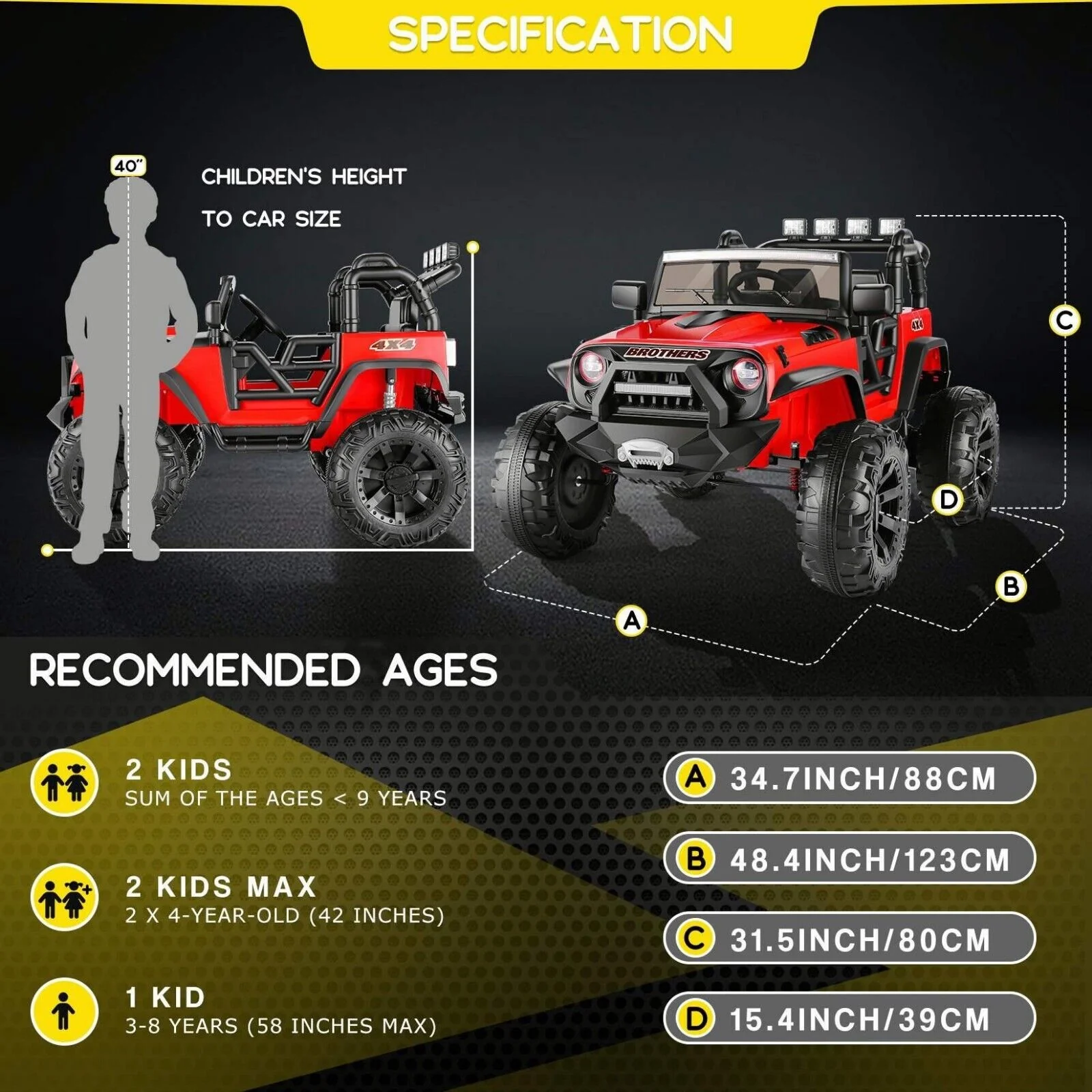 12V/24V Kids Ride-On Truck Car Jeep with LED Lights & Remote Control - 2 Sizes Available - Image 9