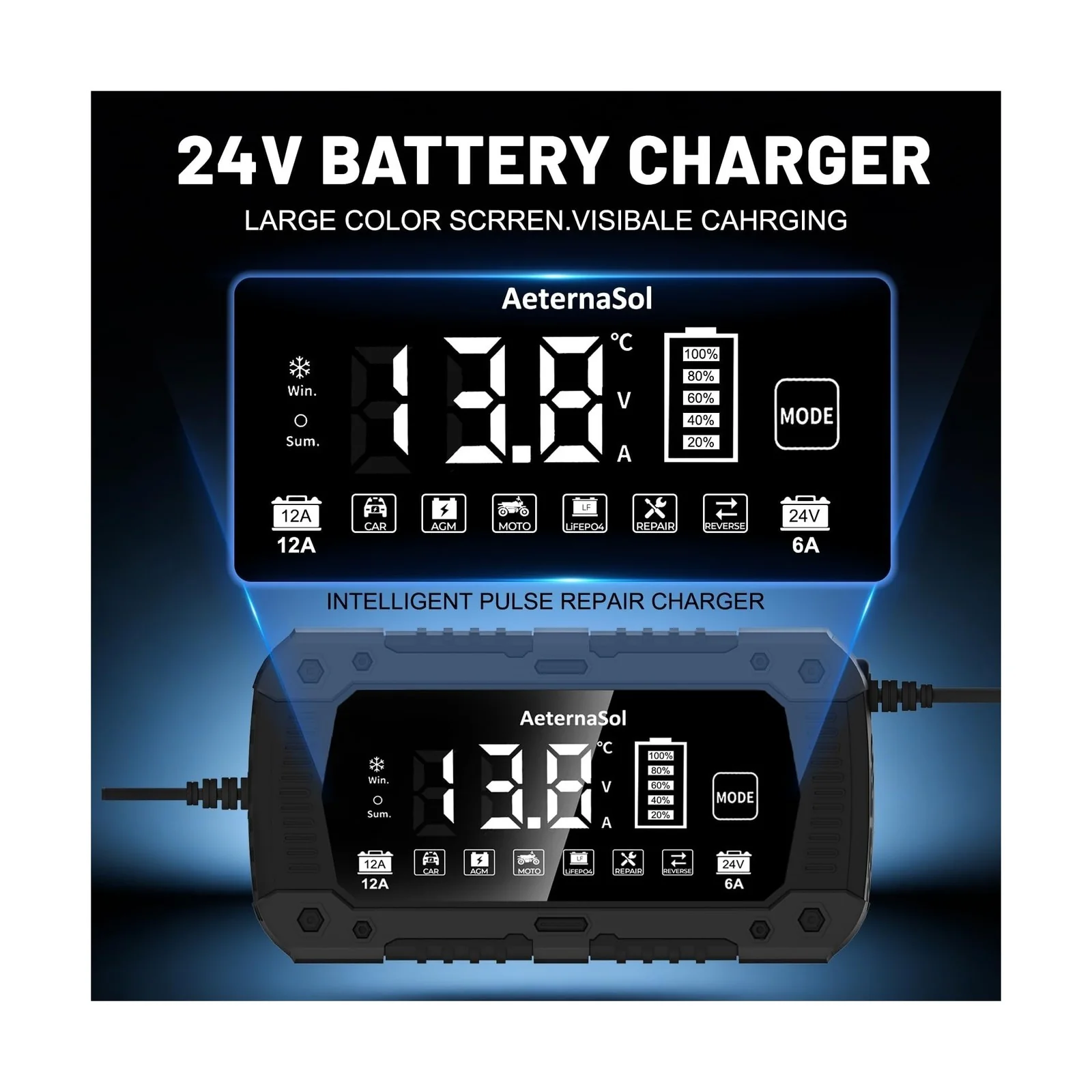 12A Automatic Smart Battery Charger for 12V and 24V Systems - Image 4