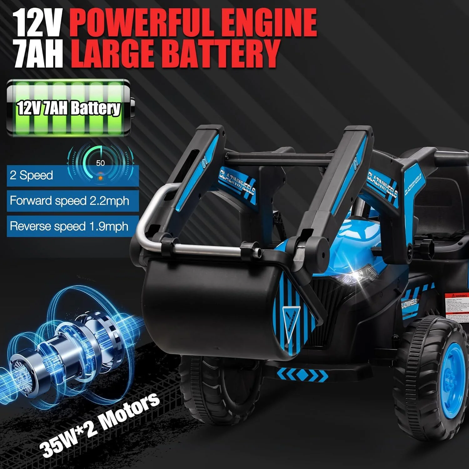 12V 3-in-1 Kids Electric Ride-On Excavator with Detachable Trailer - Image 10