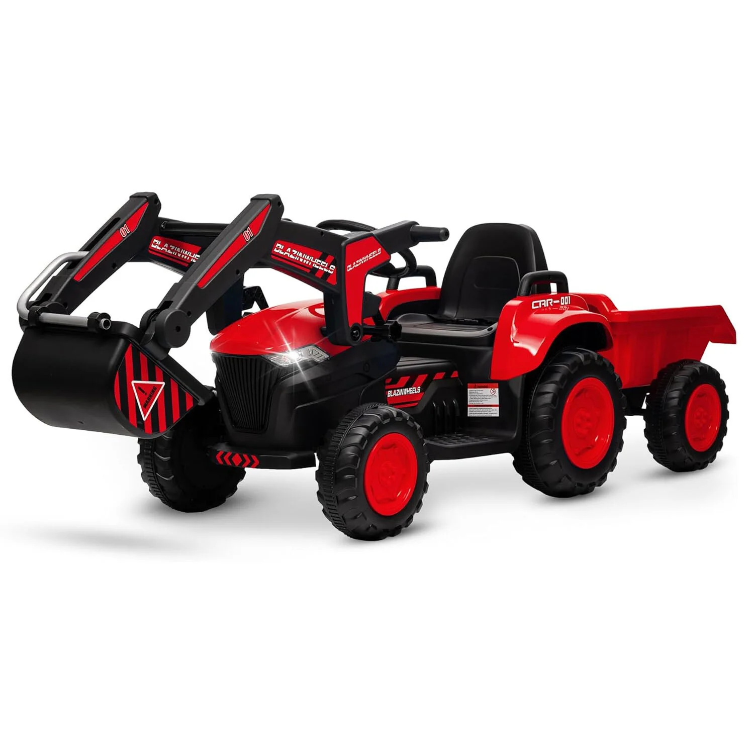 12V 3-in-1 Kids Electric Ride-On Excavator with Detachable Trailer - Image 16