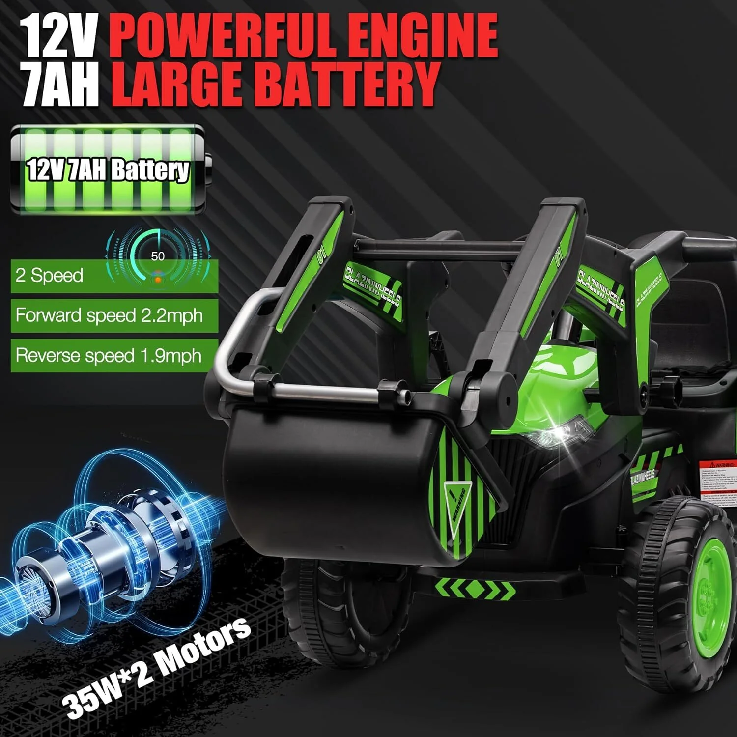 12V 3-in-1 Kids Electric Ride-On Excavator with Detachable Trailer - Image 3