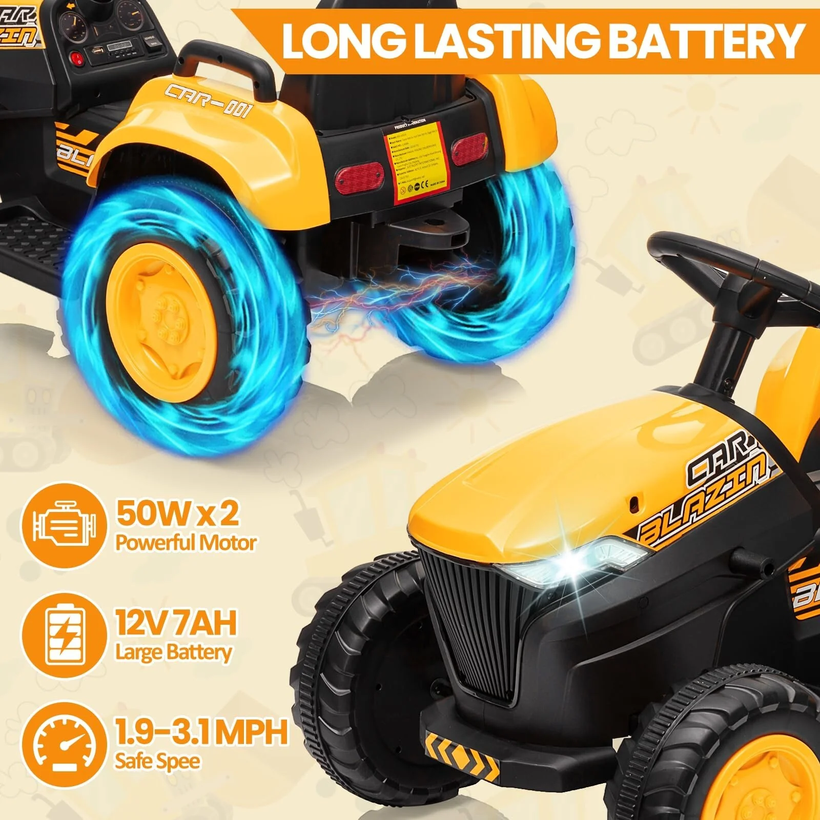 12V 3-in-1 Kids Electric Ride-On Excavator Bulldozer Tractor with Remote and Trailer - Image 11