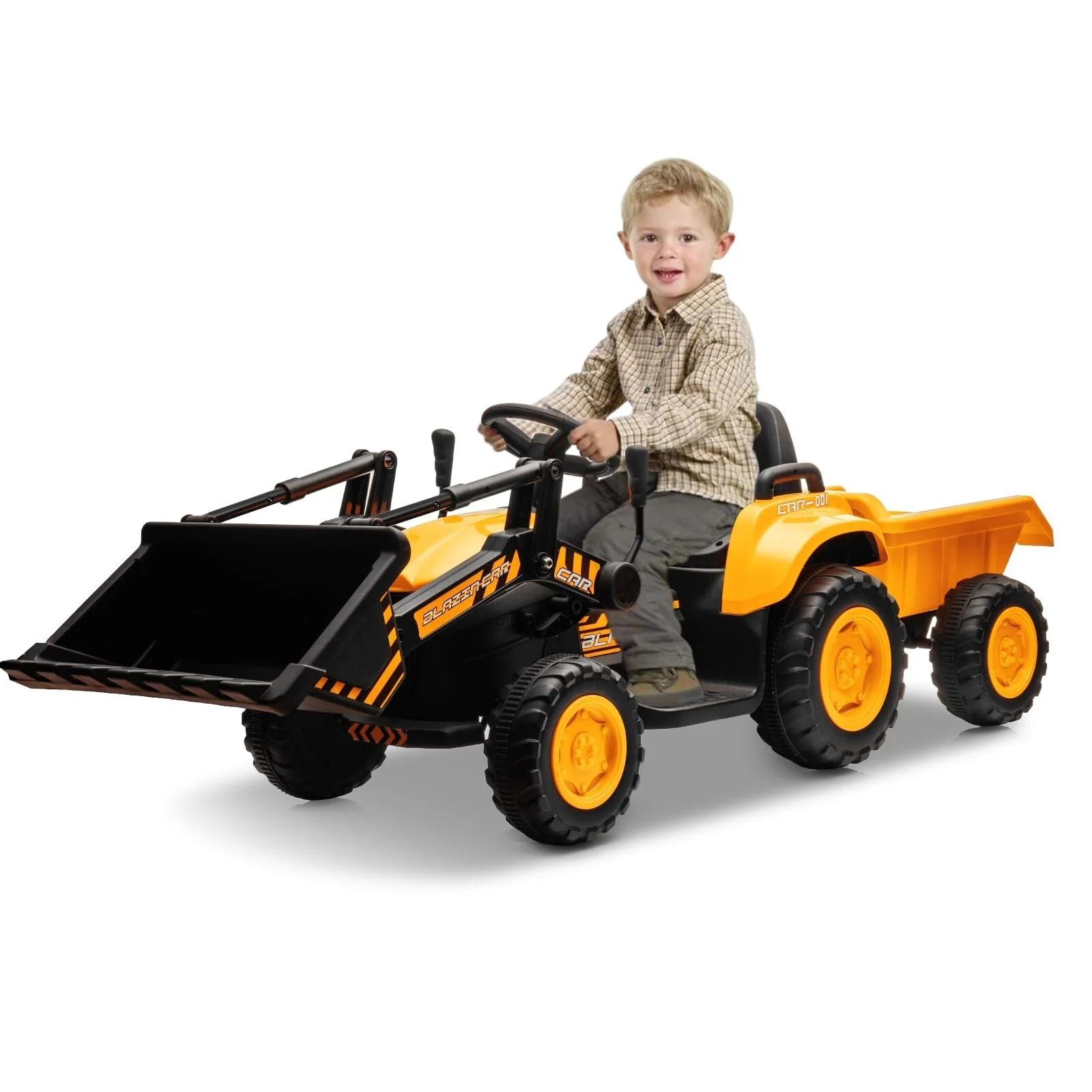 12V 3-in-1 Kids Electric Ride-On Excavator Bulldozer Tractor with Remote and Trailer - Image 16