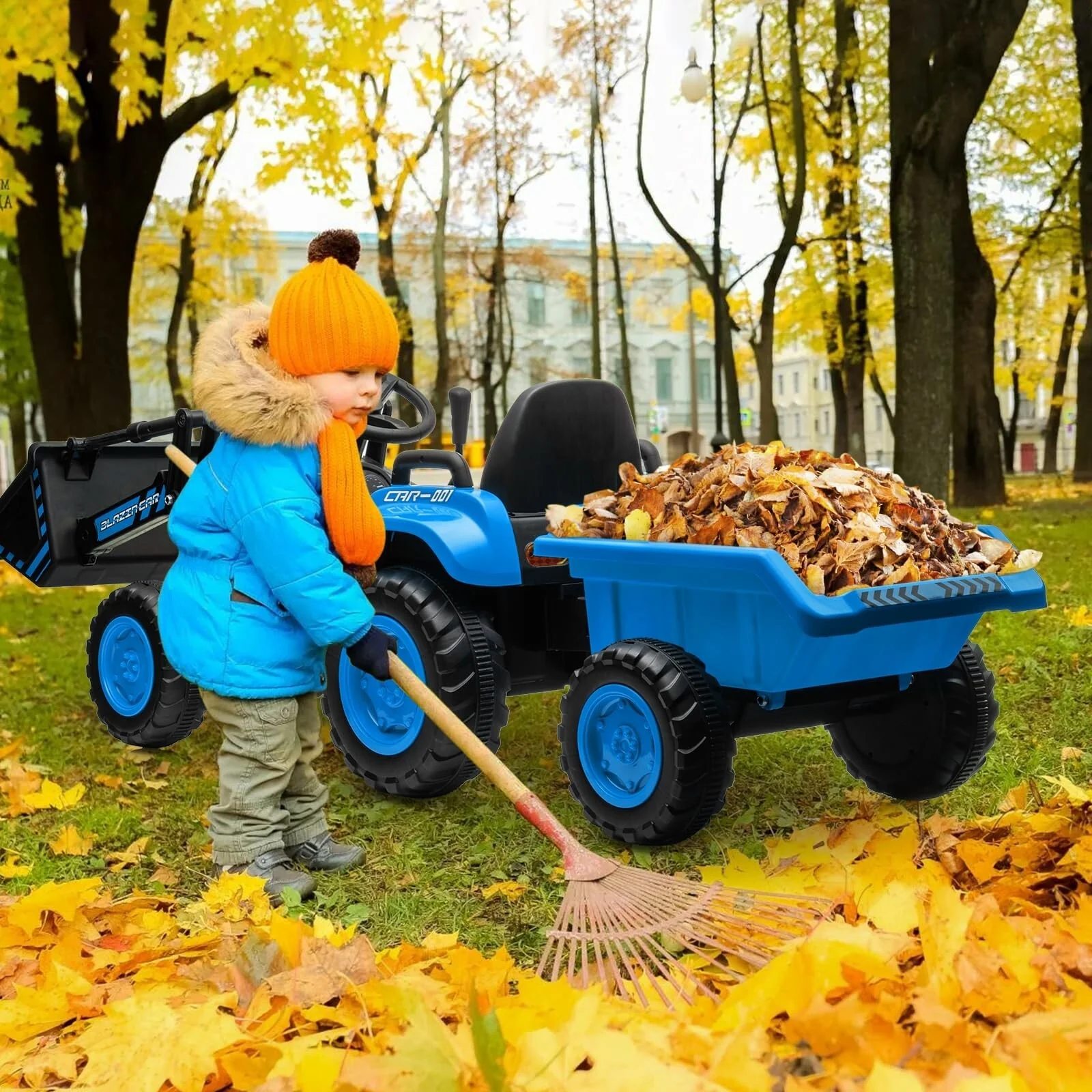 12V 3-in-1 Kids Electric Ride-On Excavator Bulldozer Tractor with Remote and Trailer - Image 19