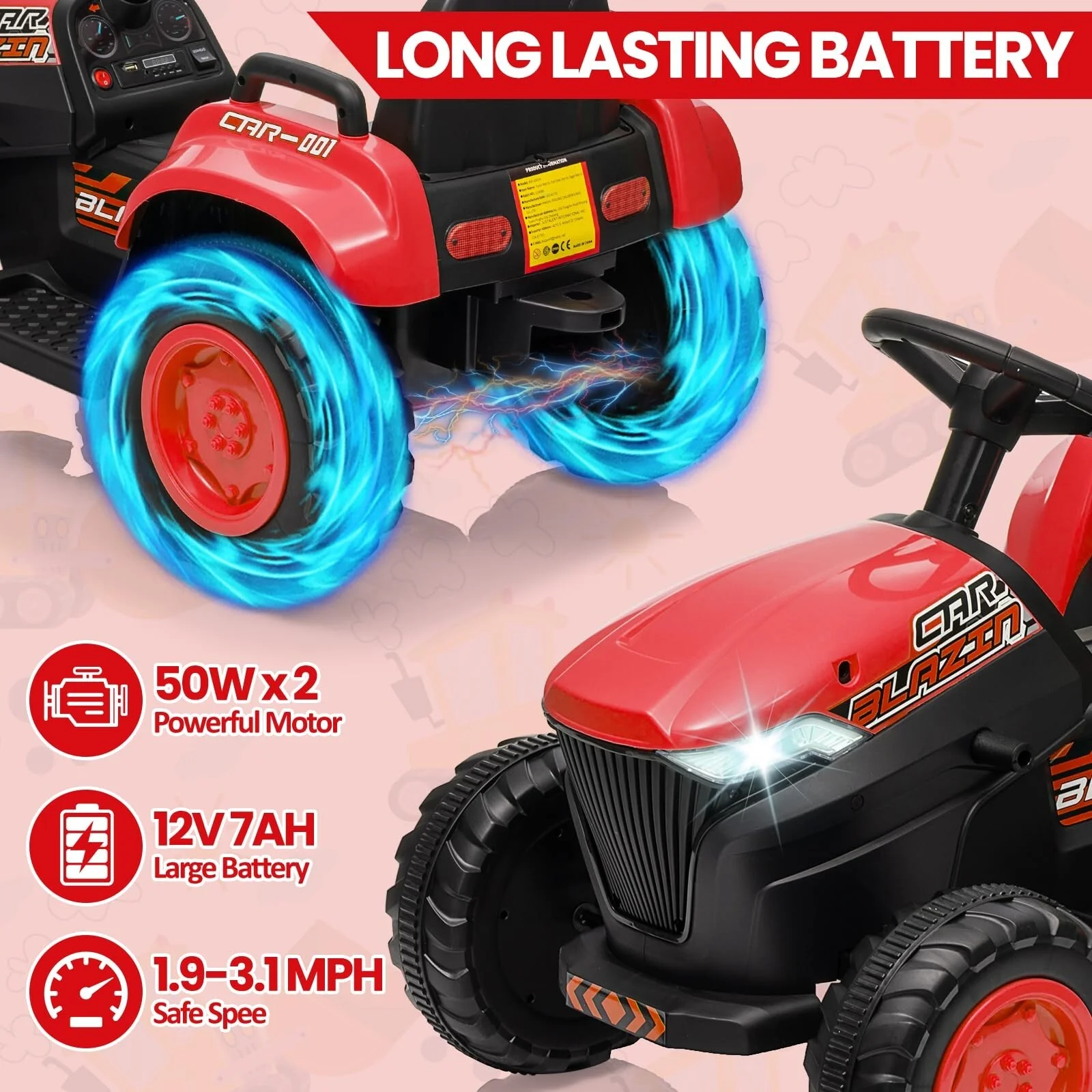 12V 3-in-1 Kids Electric Ride-On Excavator Bulldozer Tractor with Remote and Trailer - Image 25