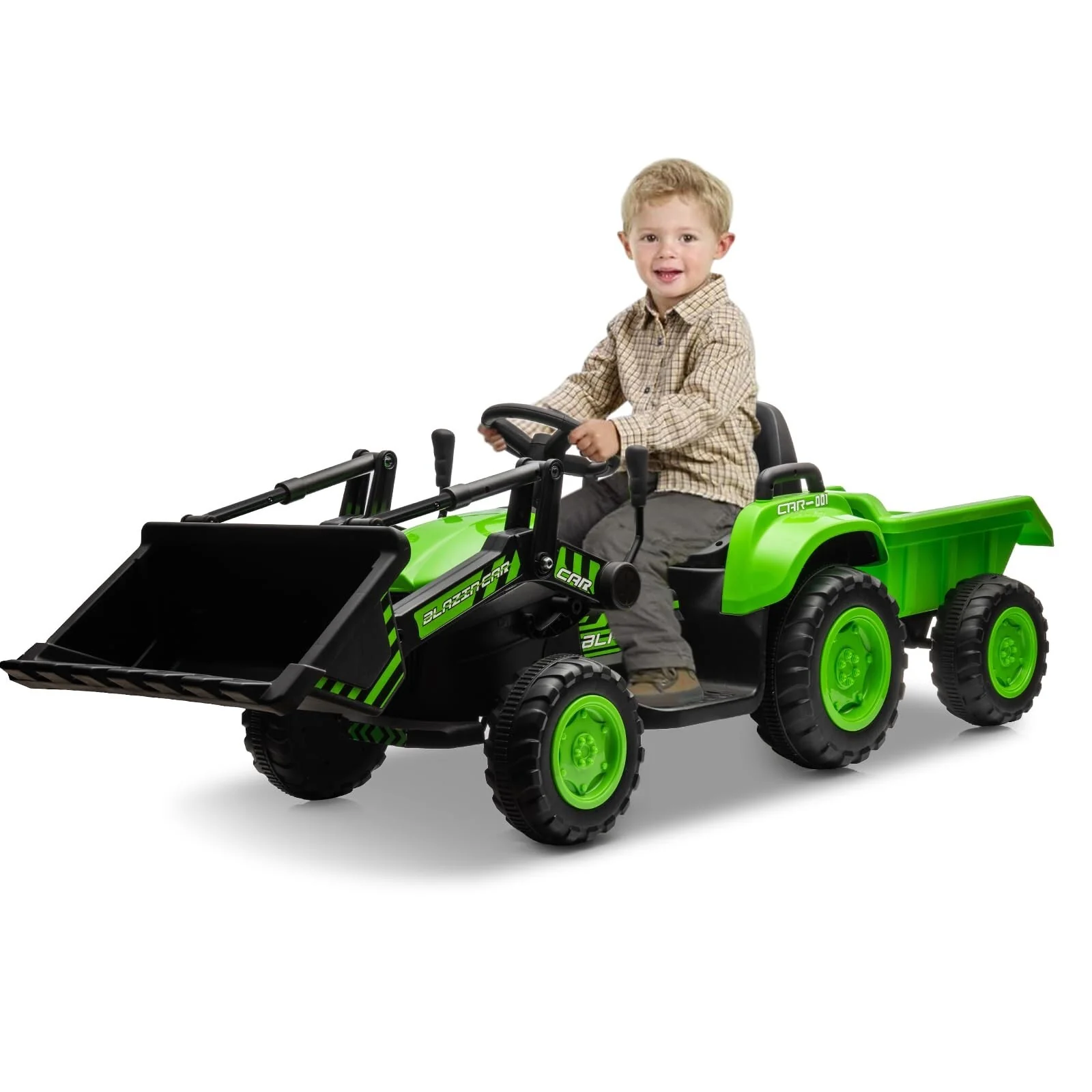 12V 3-in-1 Kids Electric Ride-On Excavator Bulldozer Tractor with Remote and Trailer - Image 8