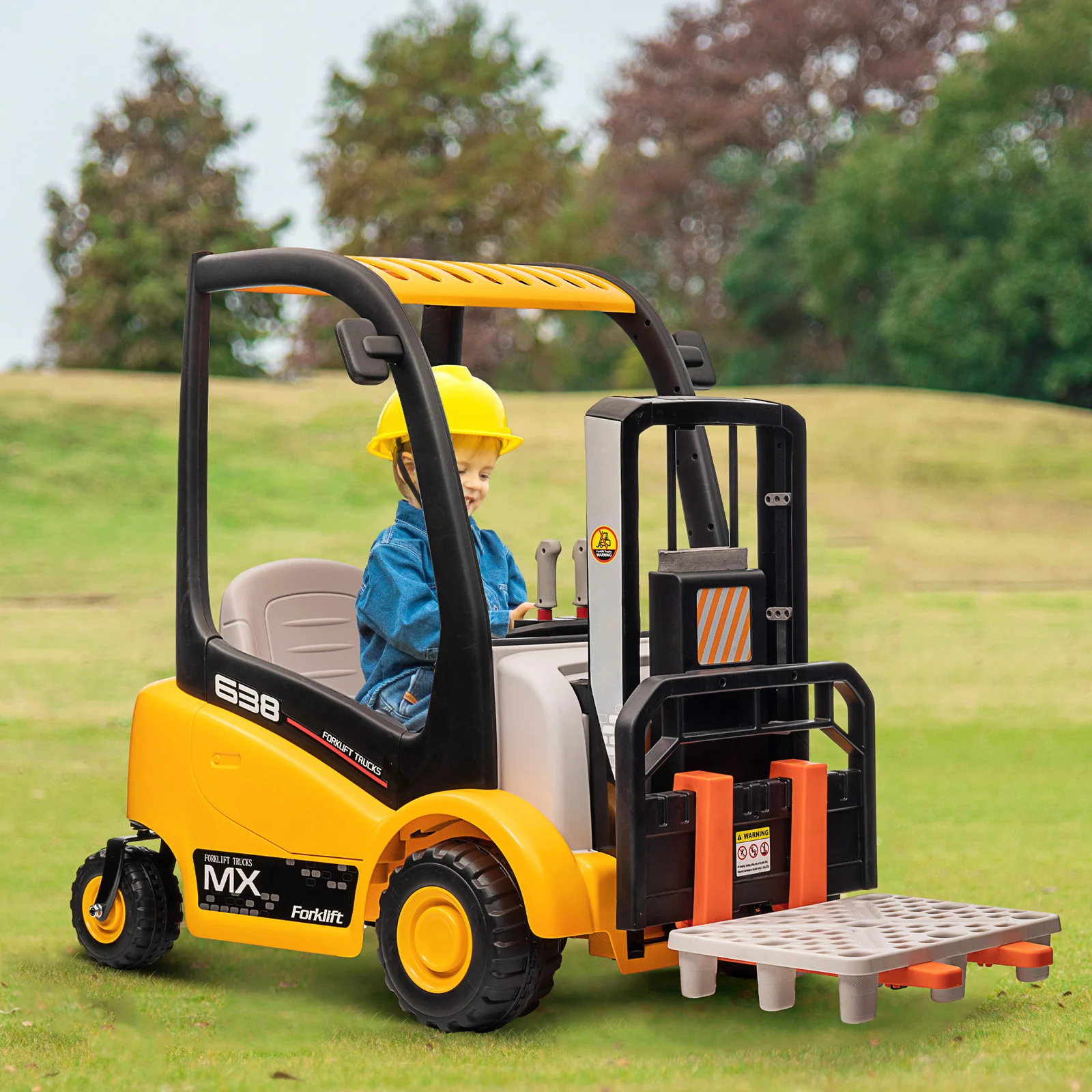12V Kids Ride-On Forklift Car with 360° Rotation, Liftable Fork, and Protective Tent - Image 2