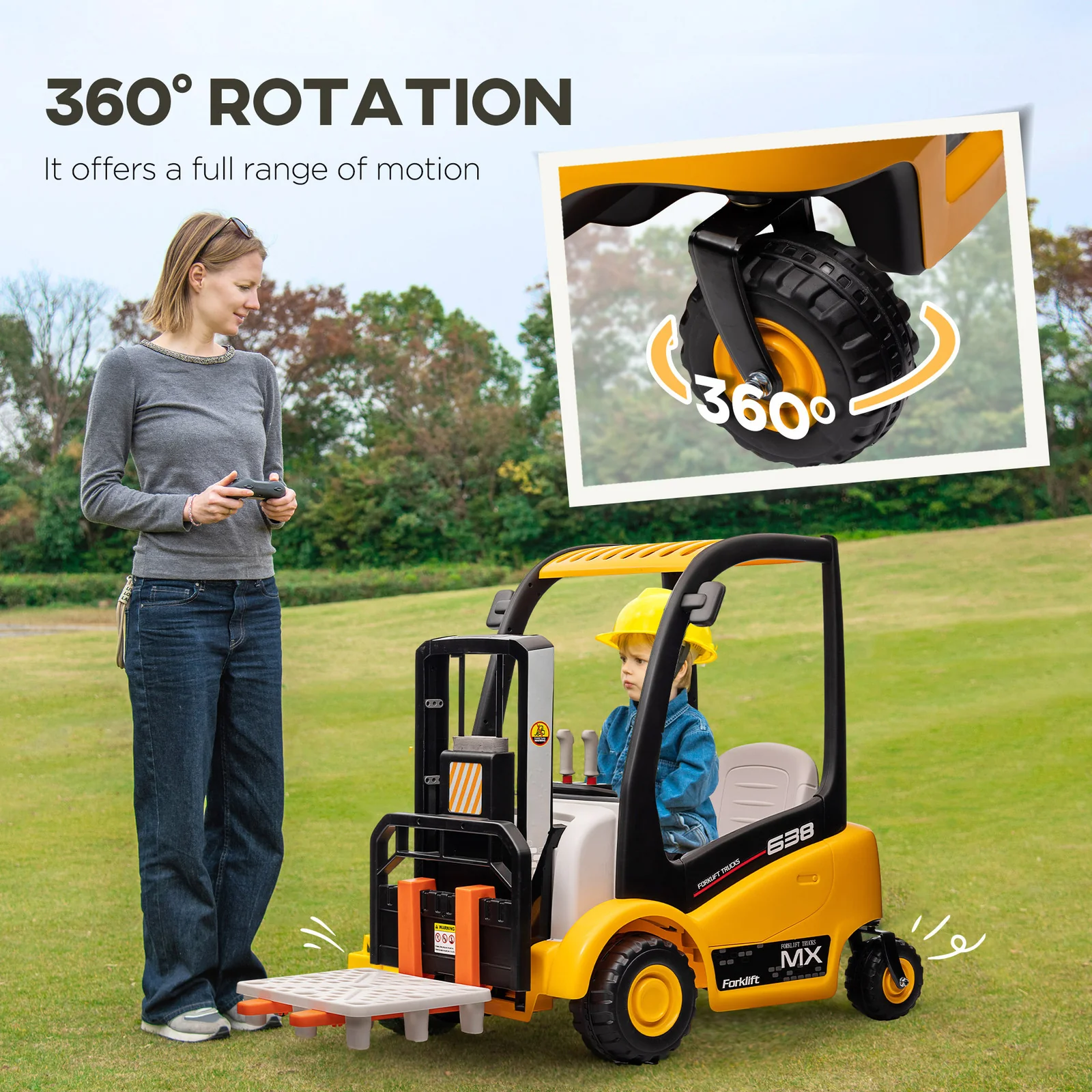 12V Kids Ride-On Forklift Car with 360° Rotation, Liftable Fork, and Protective Tent - Image 6