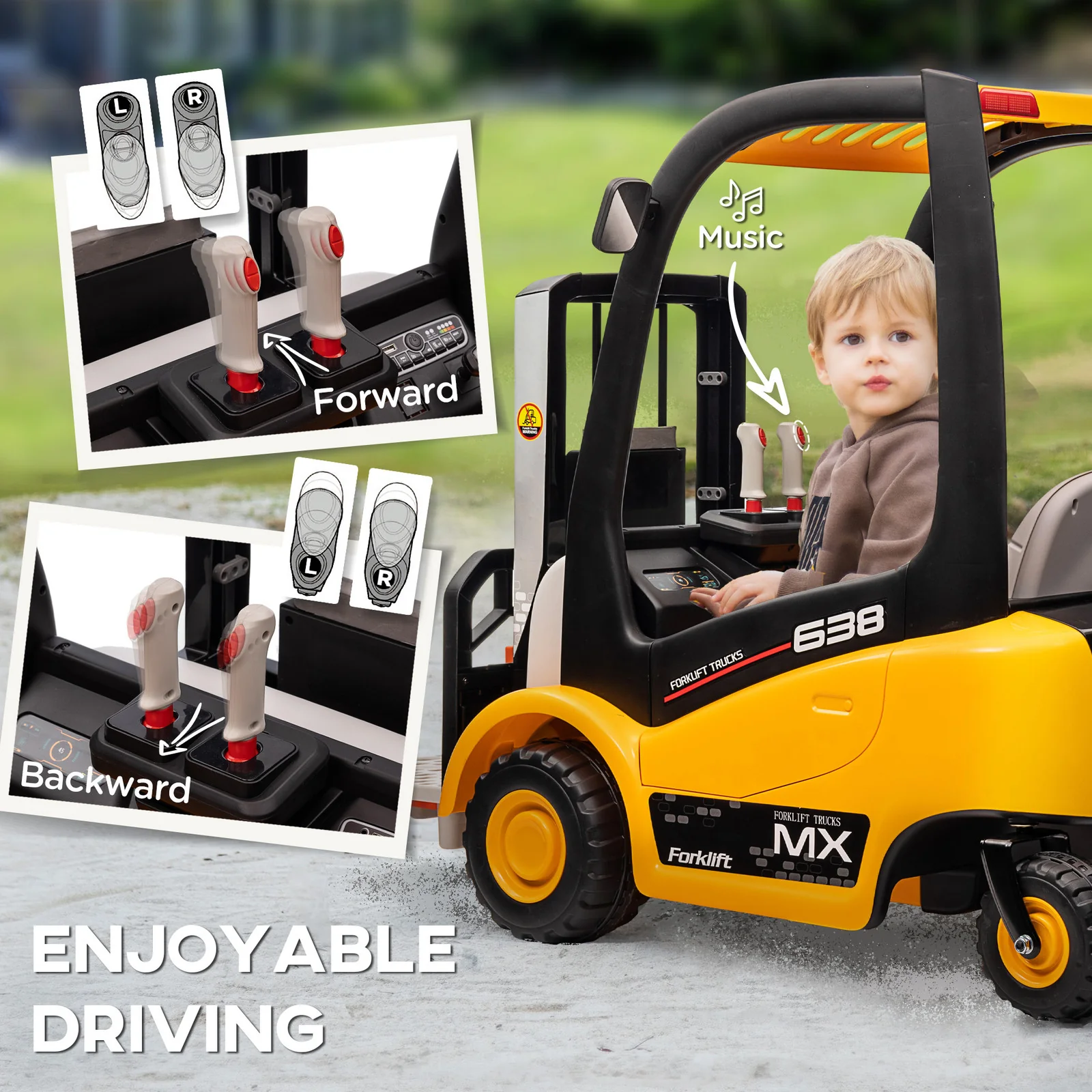 12V Kids Ride-On Forklift Car with 360° Rotation, Liftable Fork, and Protective Tent - Image 8